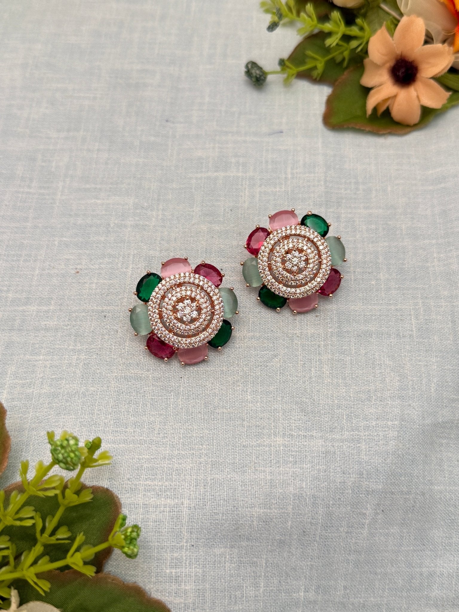 Designer Rose Gold Stone Stud Earrings 0123 - Mahilas