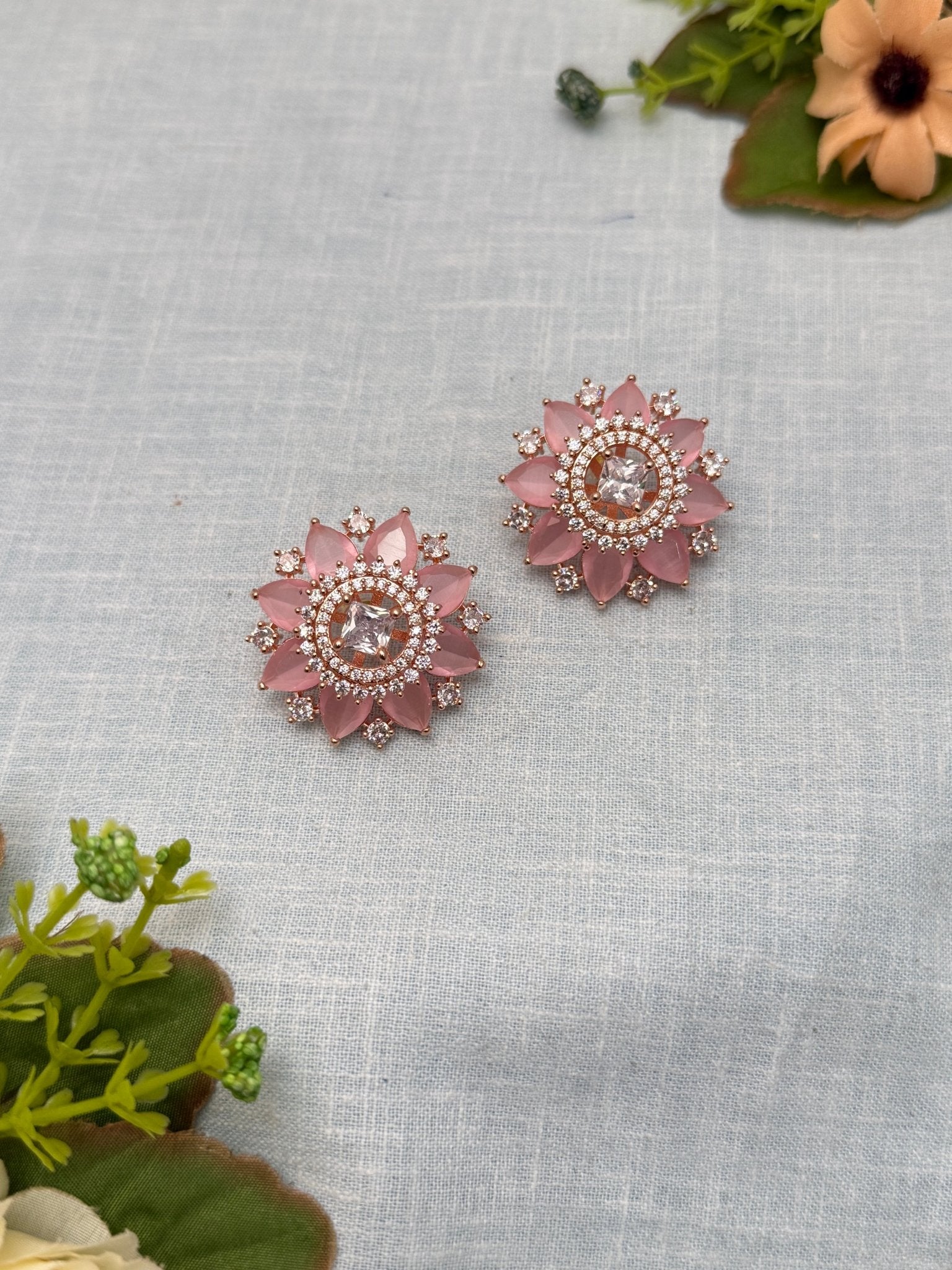 Designer Rose Gold Stone Stud Earrings 0129 - Mahilas