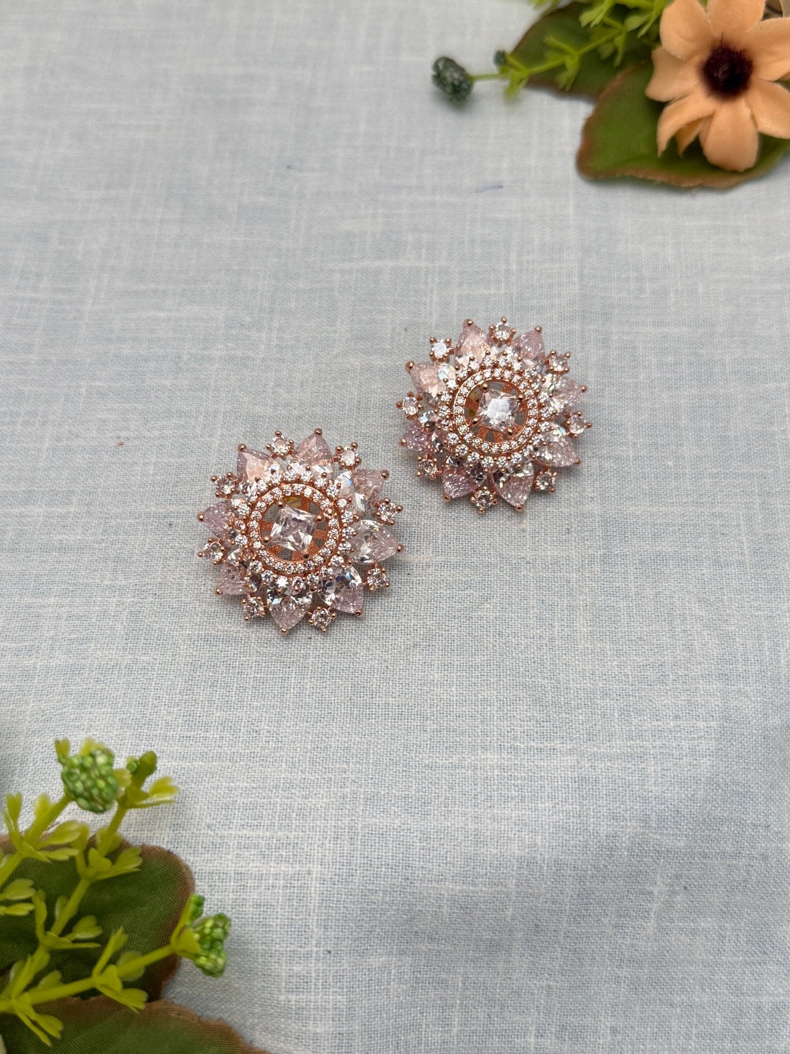 Designer Rose Gold Stone Stud Earrings 0130 - Mahilas