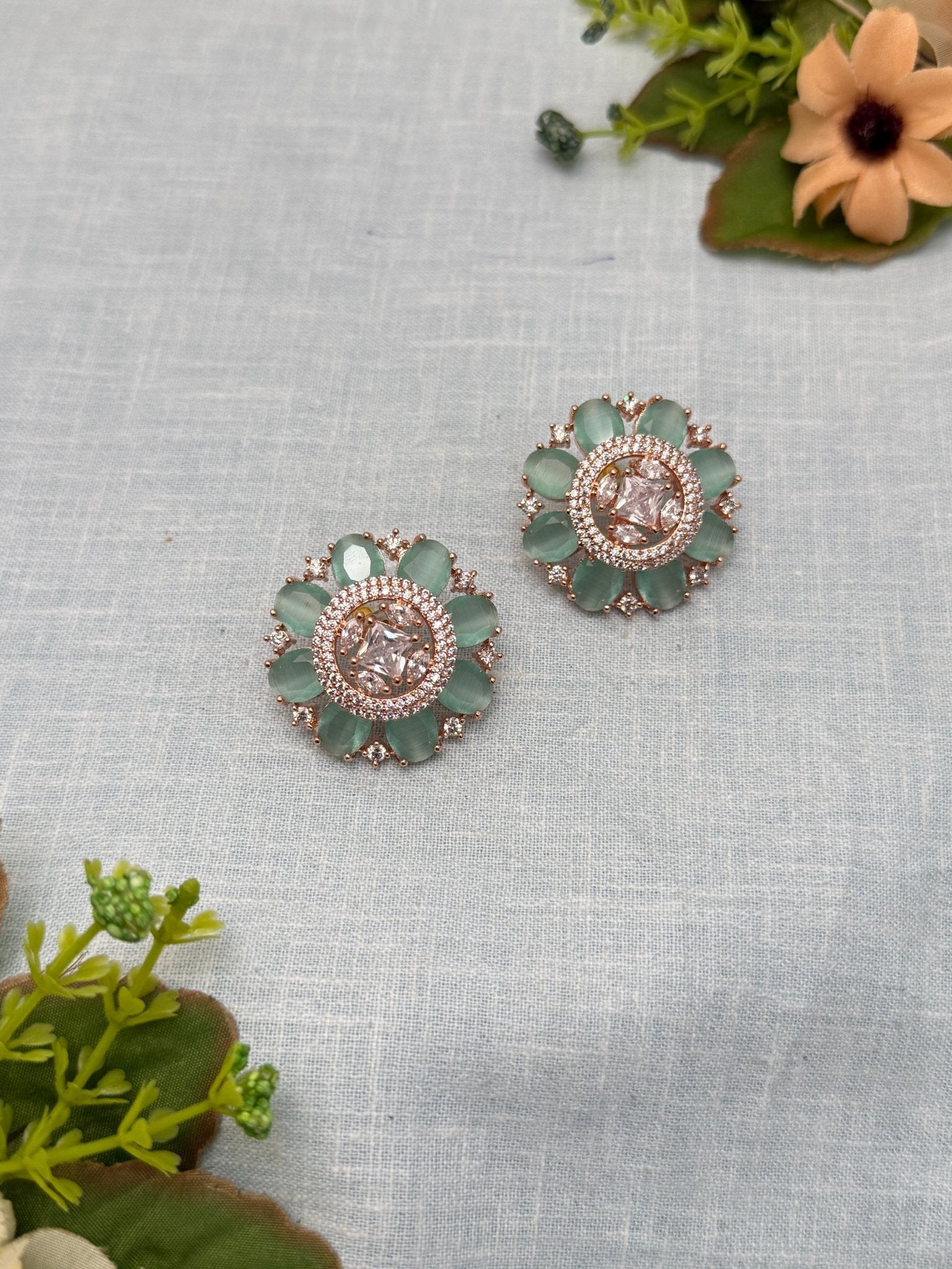 Designer Rose Gold Stone Stud Earrings 0131 - Mahilas