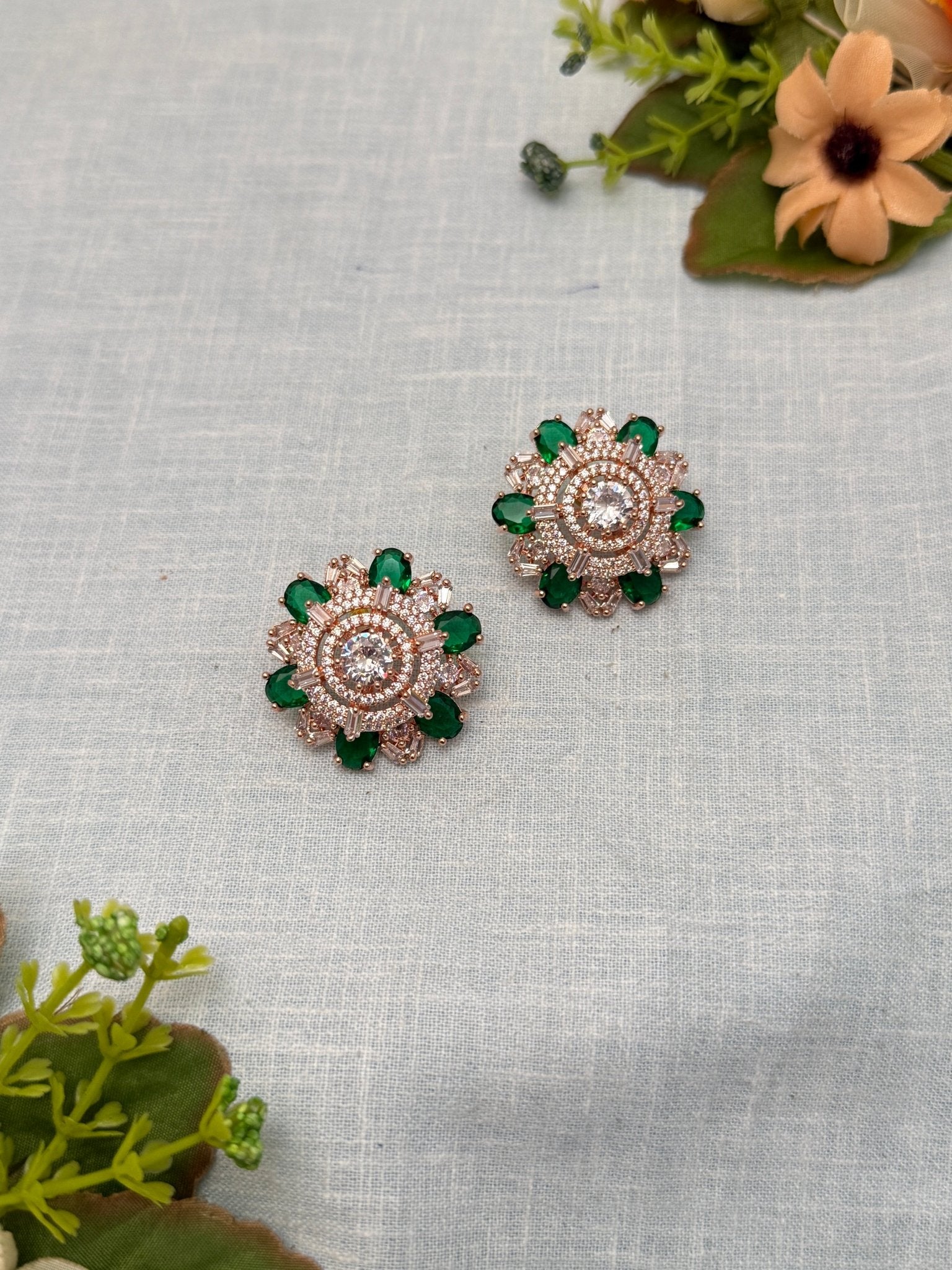 Designer Rose Gold Stone Stud Earrings 0132 - Mahilas