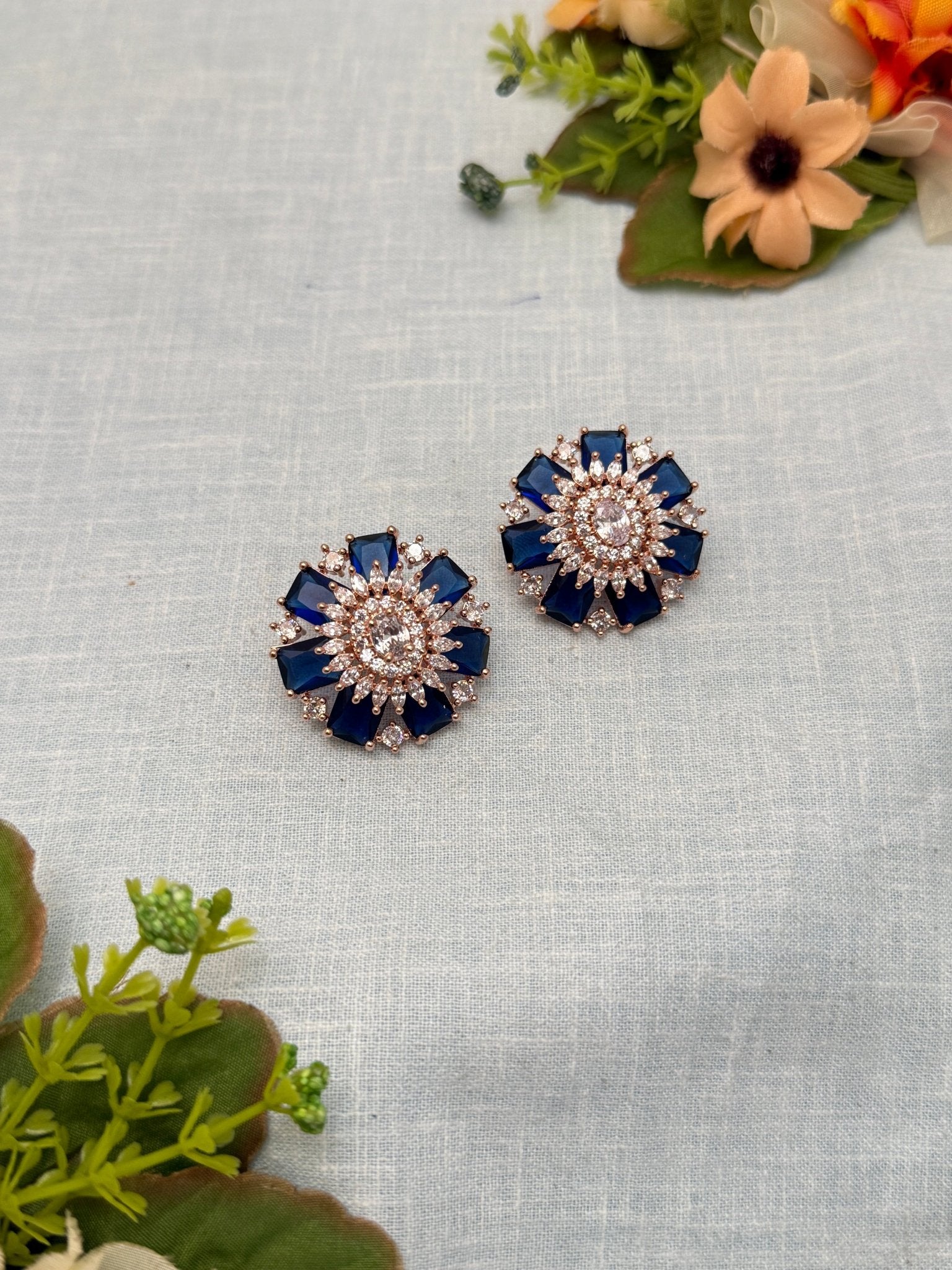 Designer Rose Gold Stone Stud Earrings 0133 - Mahilas