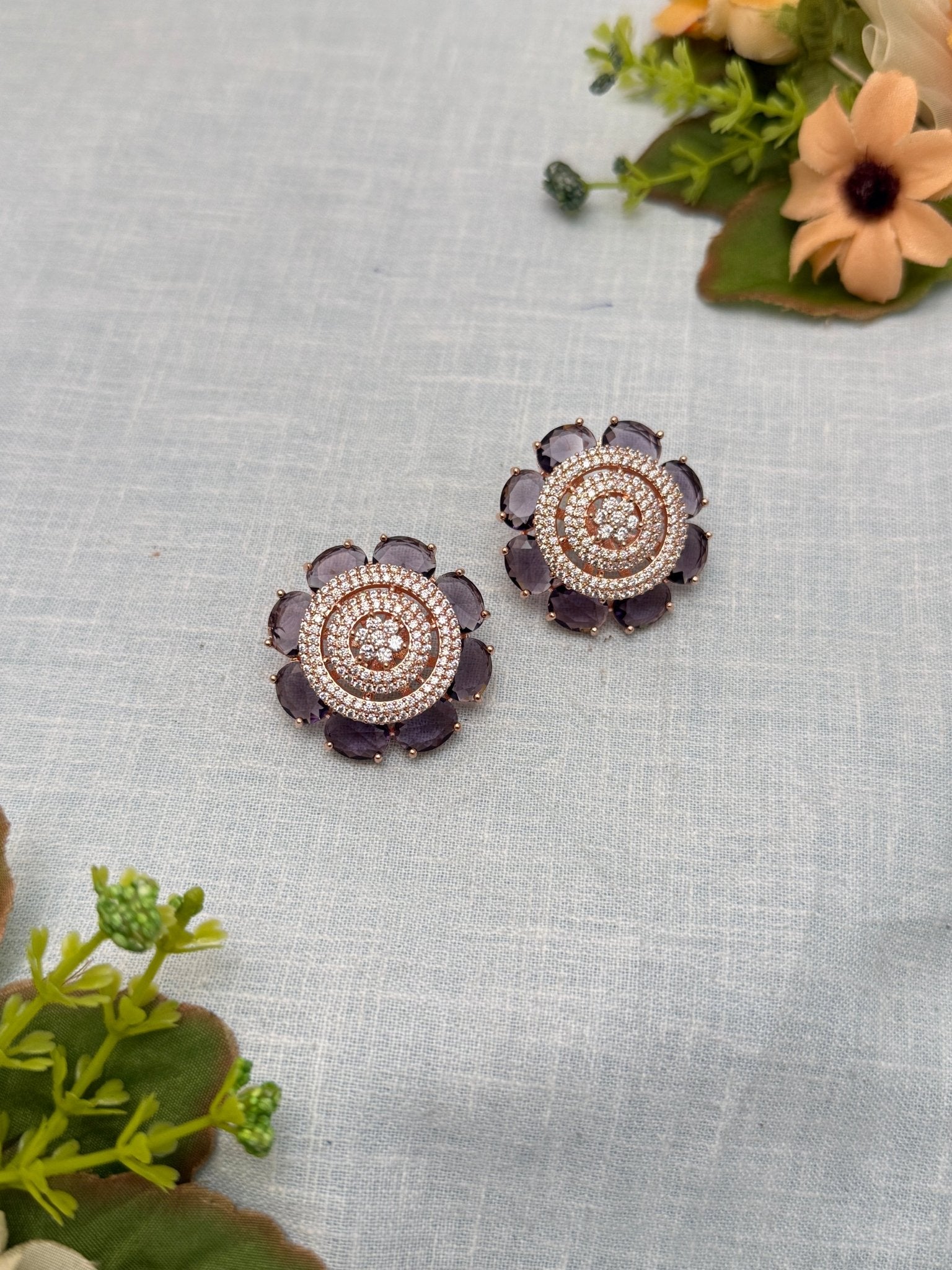 Designer Rose Gold Stone Stud Earrings 0134 - Mahilas