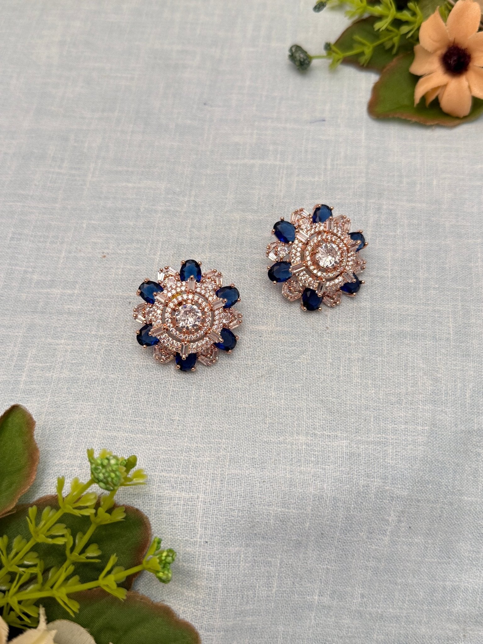 Designer Rose Gold Stone Stud Earrings 0136 - Mahilas