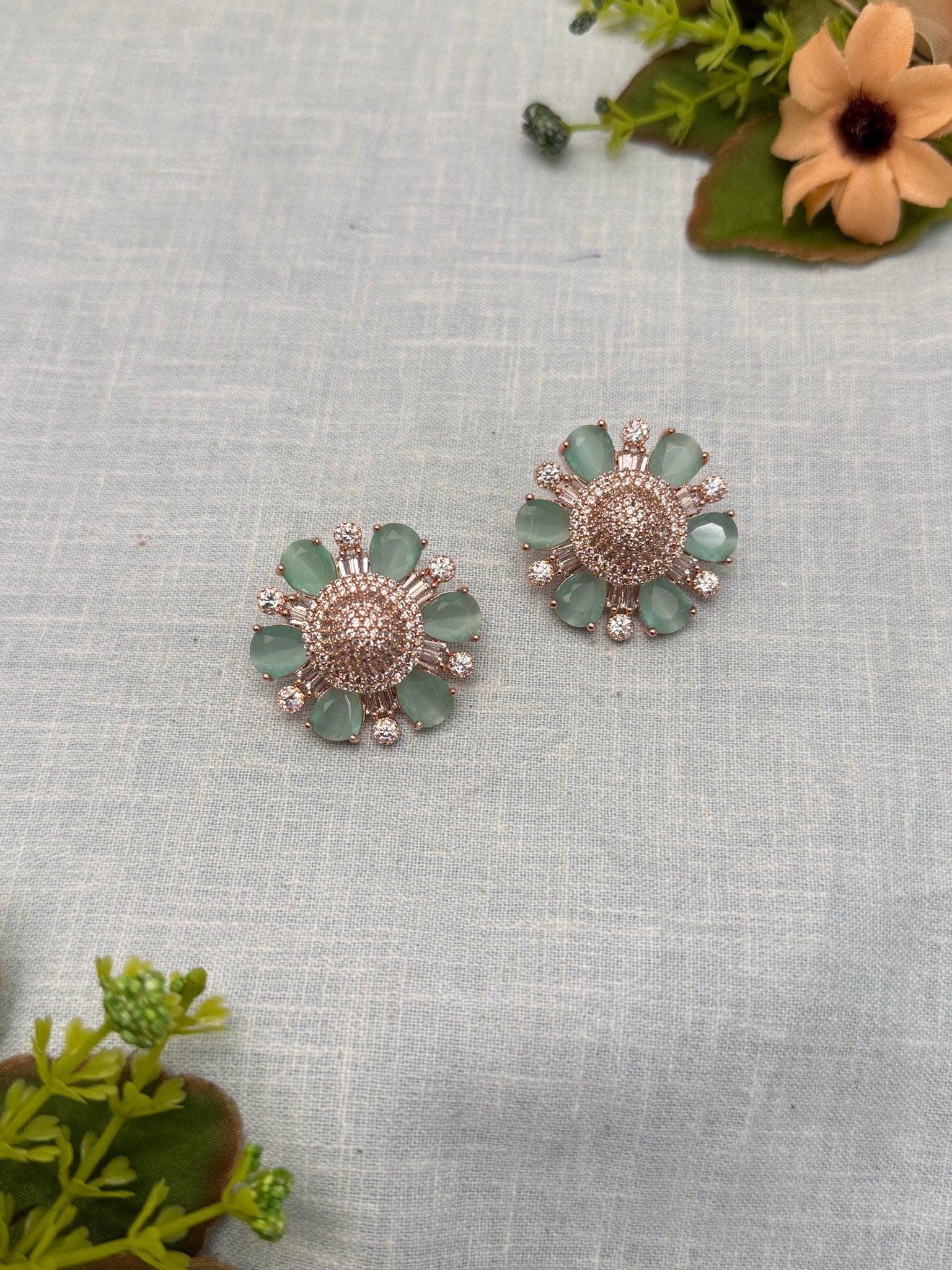 Designer Rose Gold Stone Stud Earrings 0137 - Mahilas