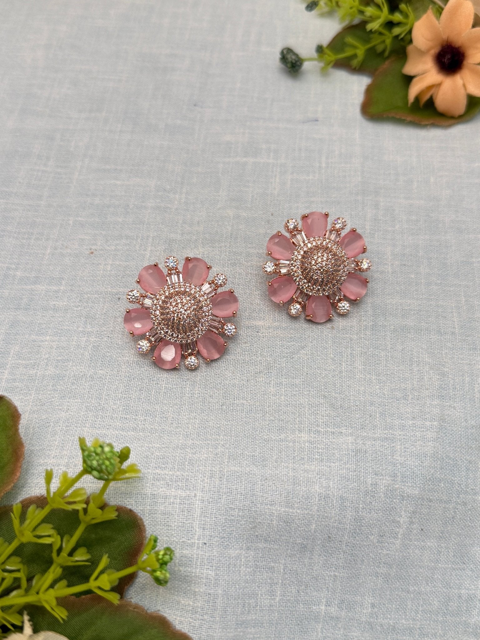 Designer Rose Gold Stone Stud Earrings 0138 - Mahilas