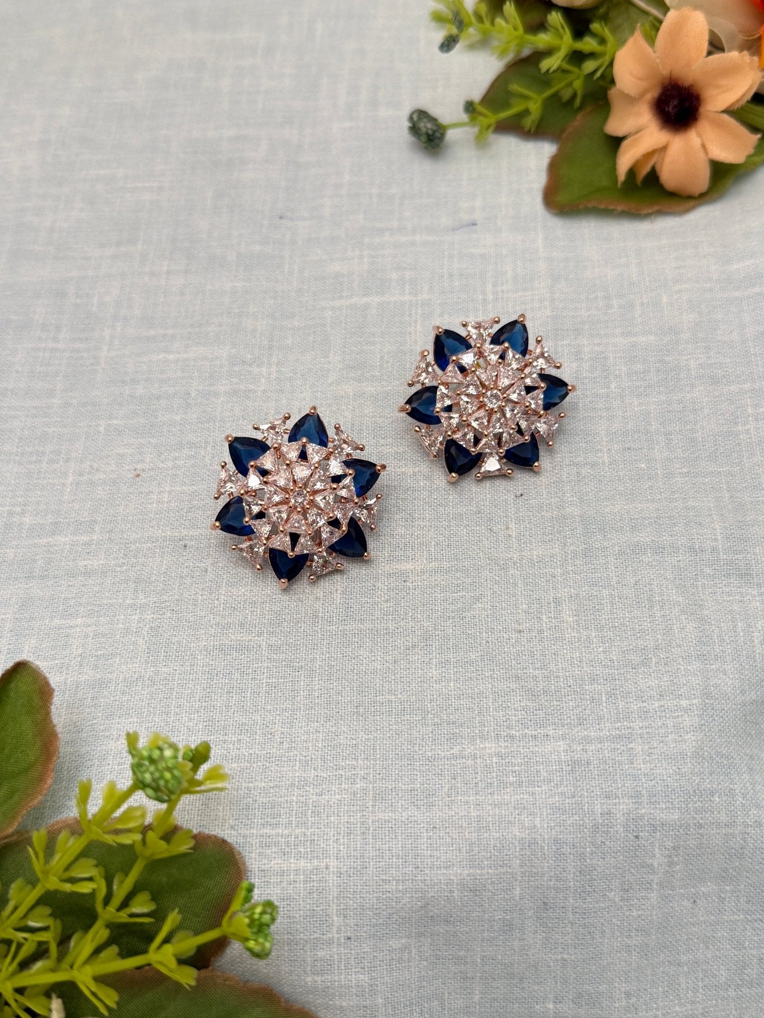 Designer Rose Gold Stone Stud Earrings 0139 - Mahilas