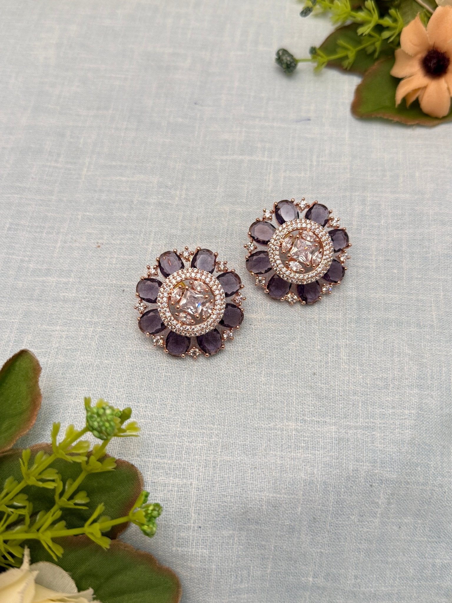 Designer Rose Gold Stone Stud Earrings 0140 - Mahilas