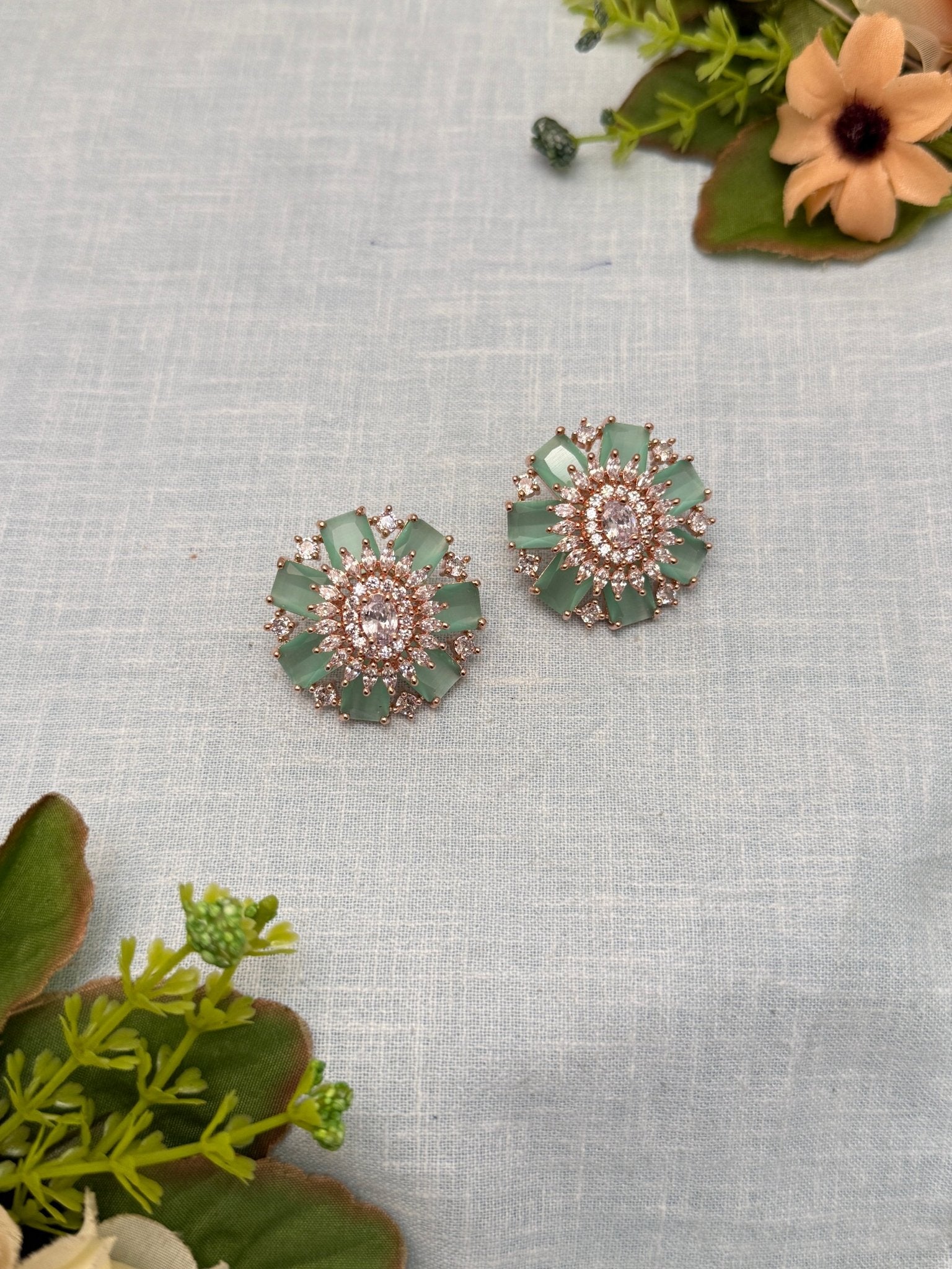 Designer Rose Gold Stone Stud Earrings 0141 - Mahilas