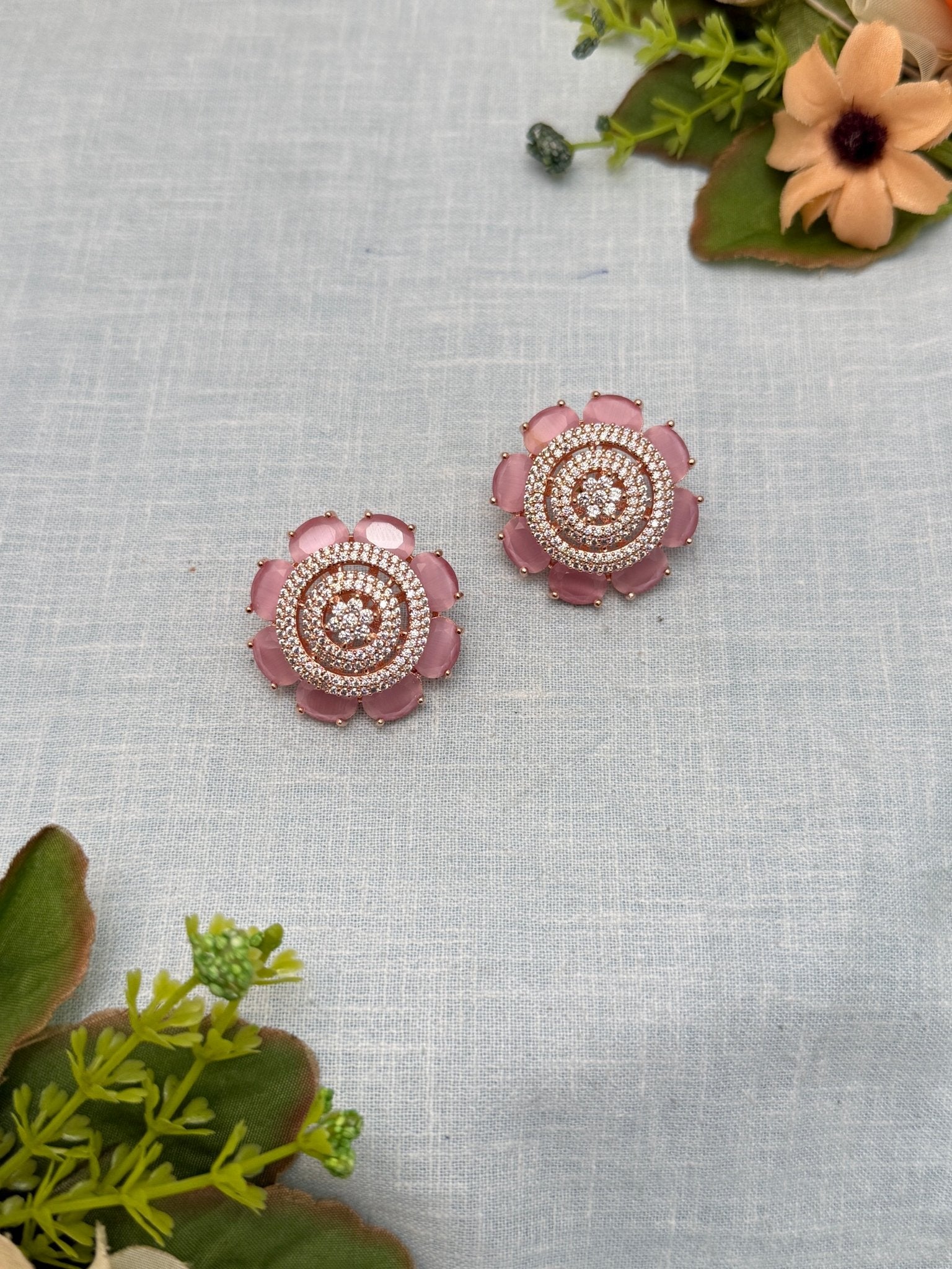 Designer Rose Gold Stone Stud Earrings 0142 - Mahilas