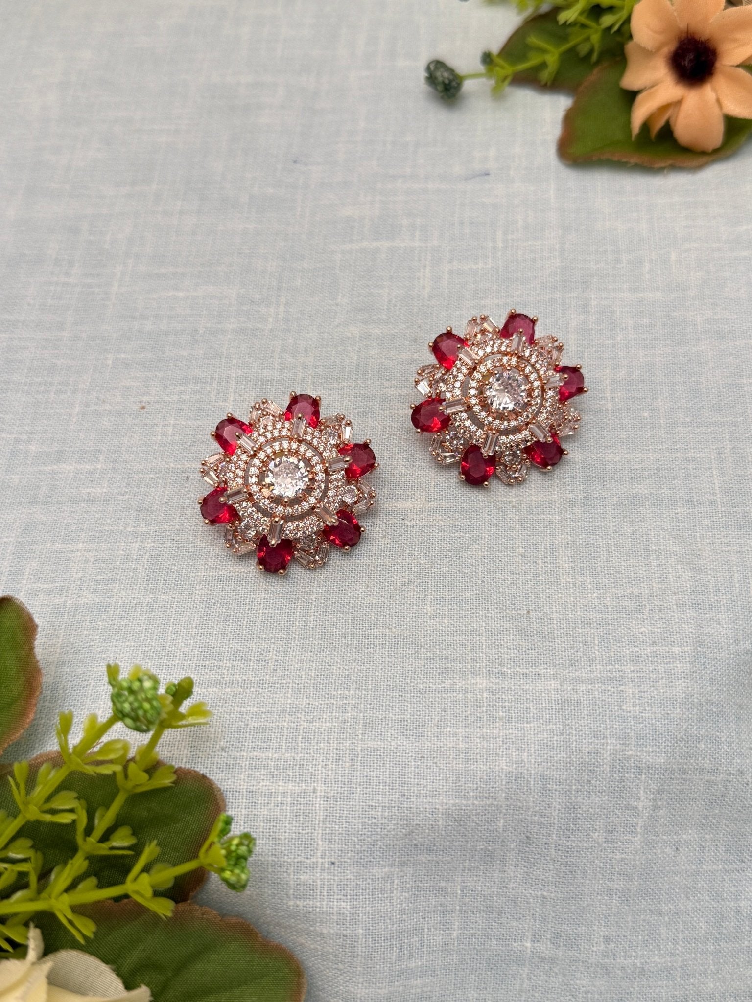 Designer Rose Gold Stone Stud Earrings 0143 - Mahilas