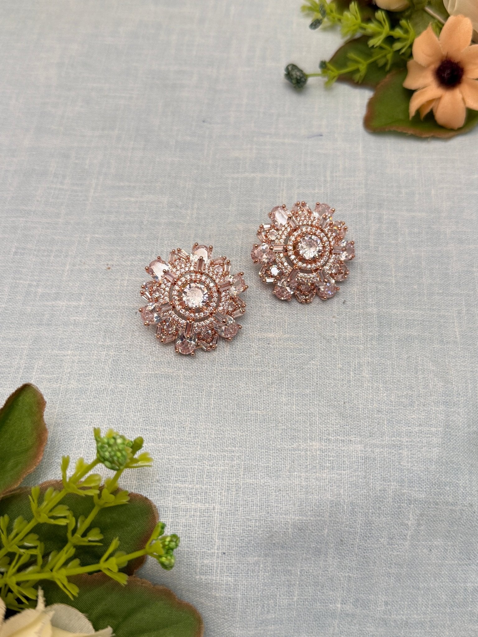 Designer Rose Gold Stone Stud Earrings 0144 - Mahilas