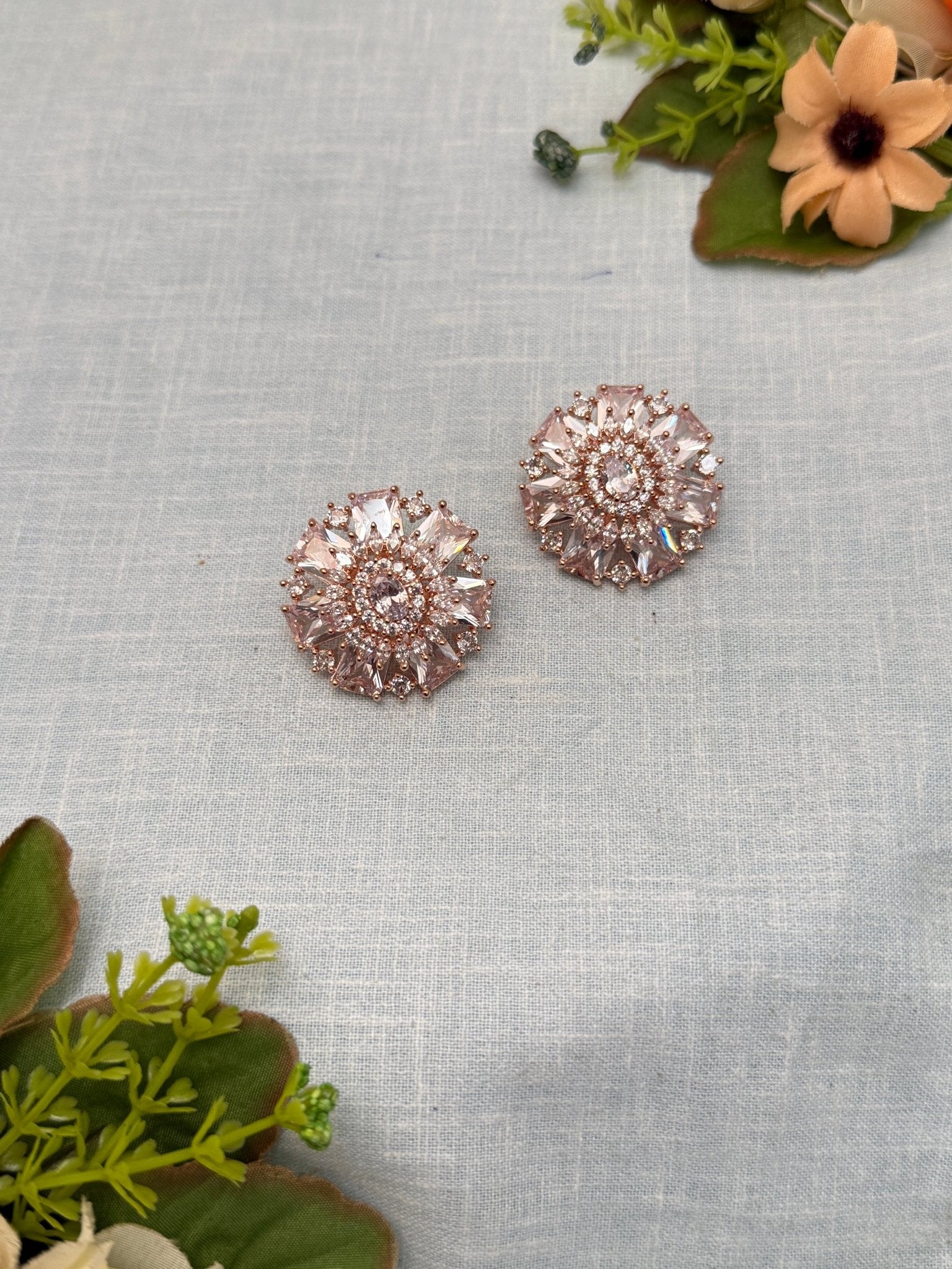 Designer Rose Gold Stone Stud Earrings 0145 - Mahilas