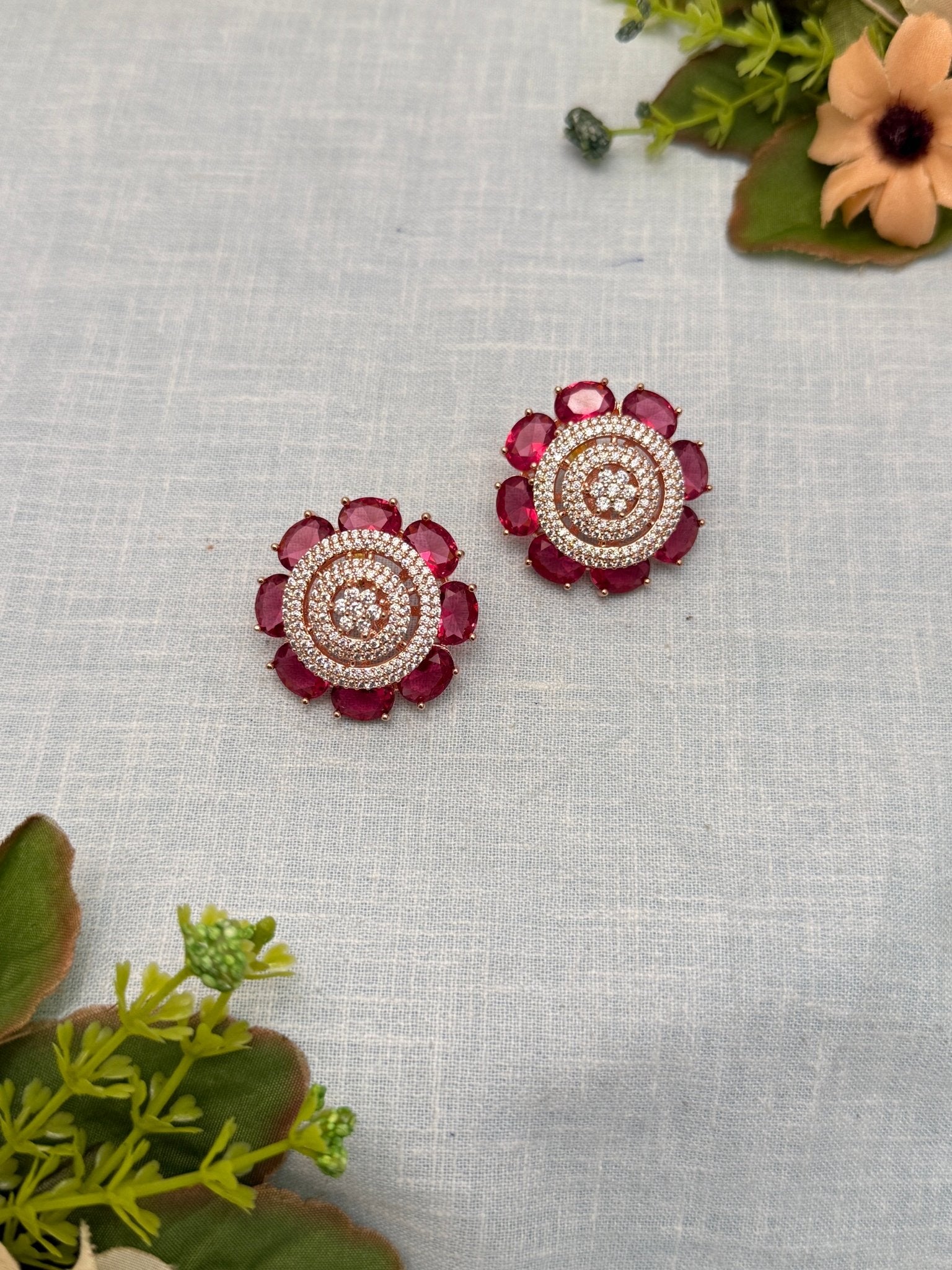 Designer Rose Gold Stone Stud Earrings 0146 - Mahilas