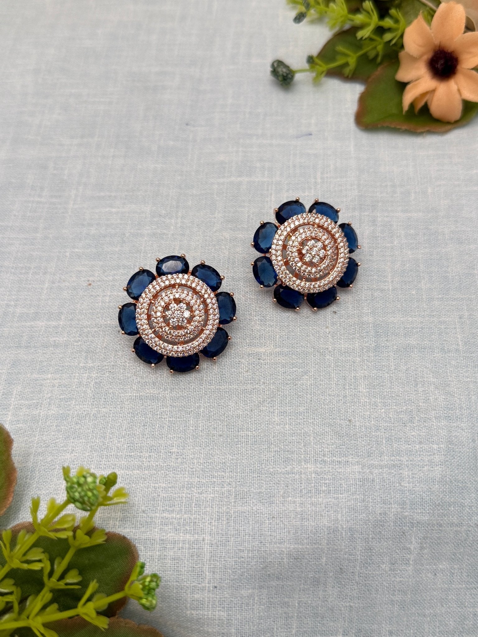 Designer Rose Gold Stone Stud Earrings 0147 - Mahilas