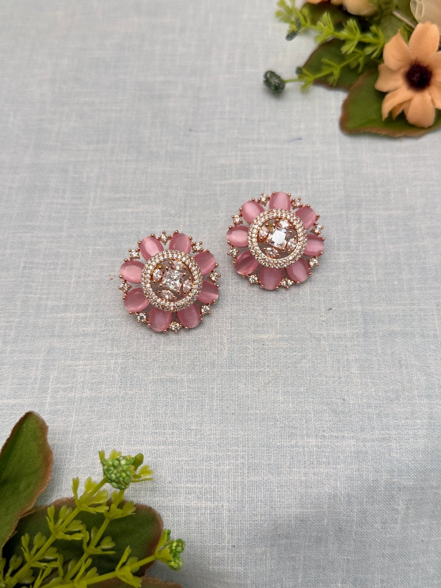 Designer Rose Gold Stone Stud Earrings 0148 - Mahilas