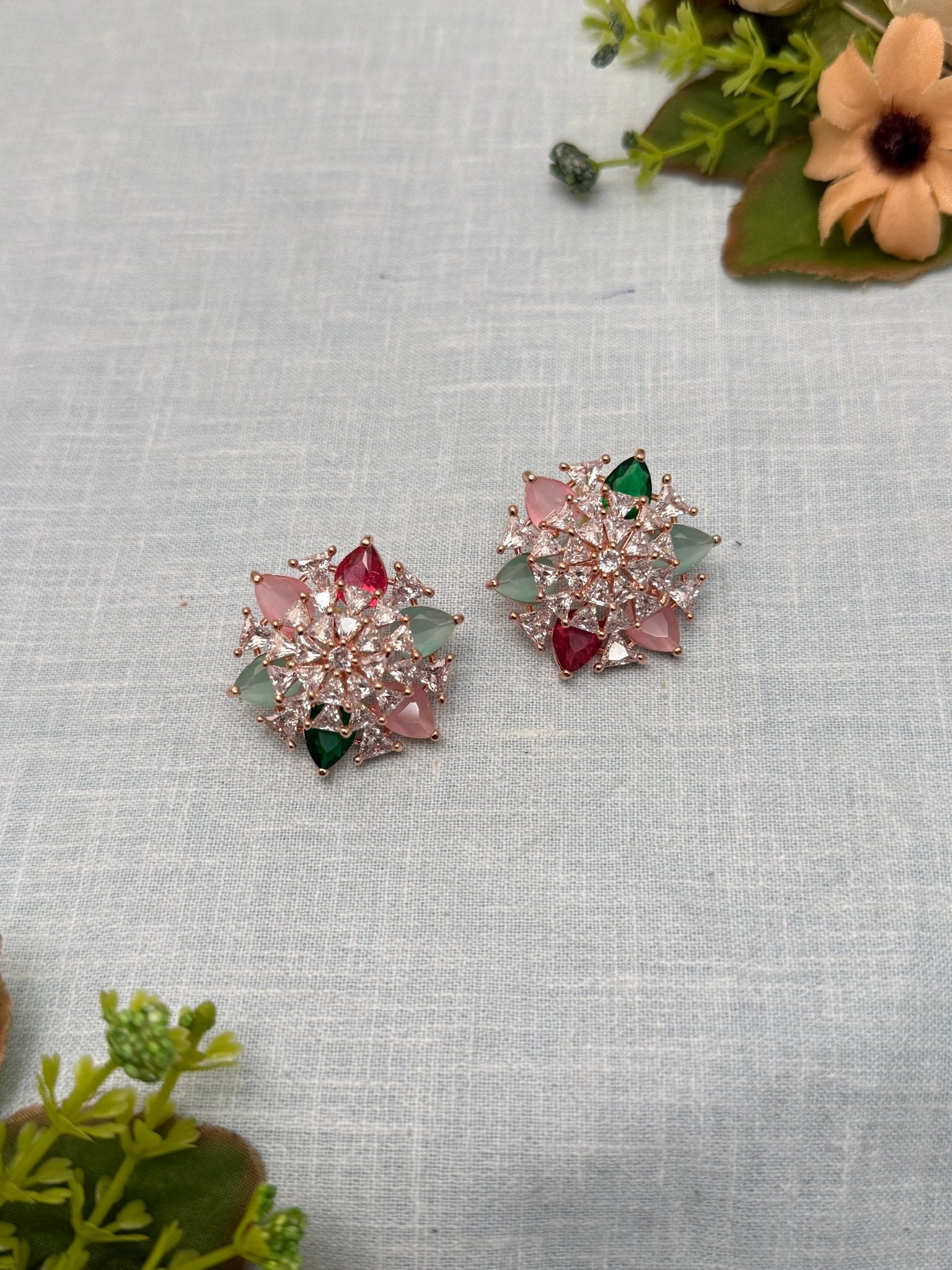 Designer Rose Gold Stone Stud Earrings 0149 - Mahilas