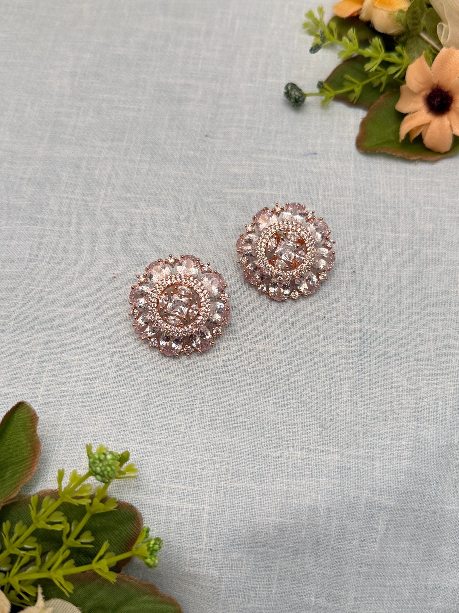 Designer Rose Gold Stone Stud Earrings 0150 - Mahilas
