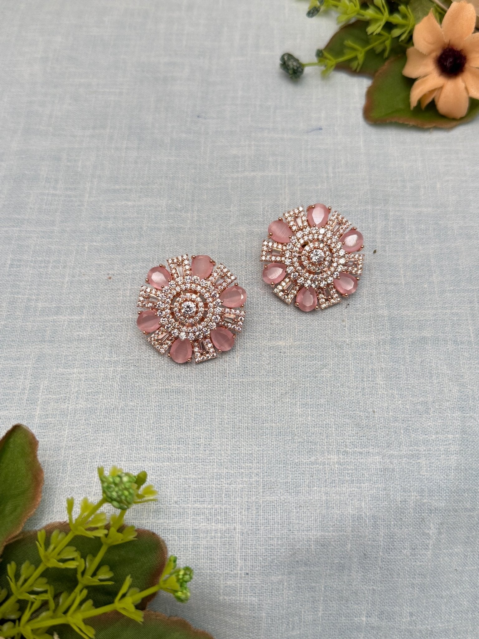 Designer Rose Gold Stone Stud Earrings 0151 - Mahilas