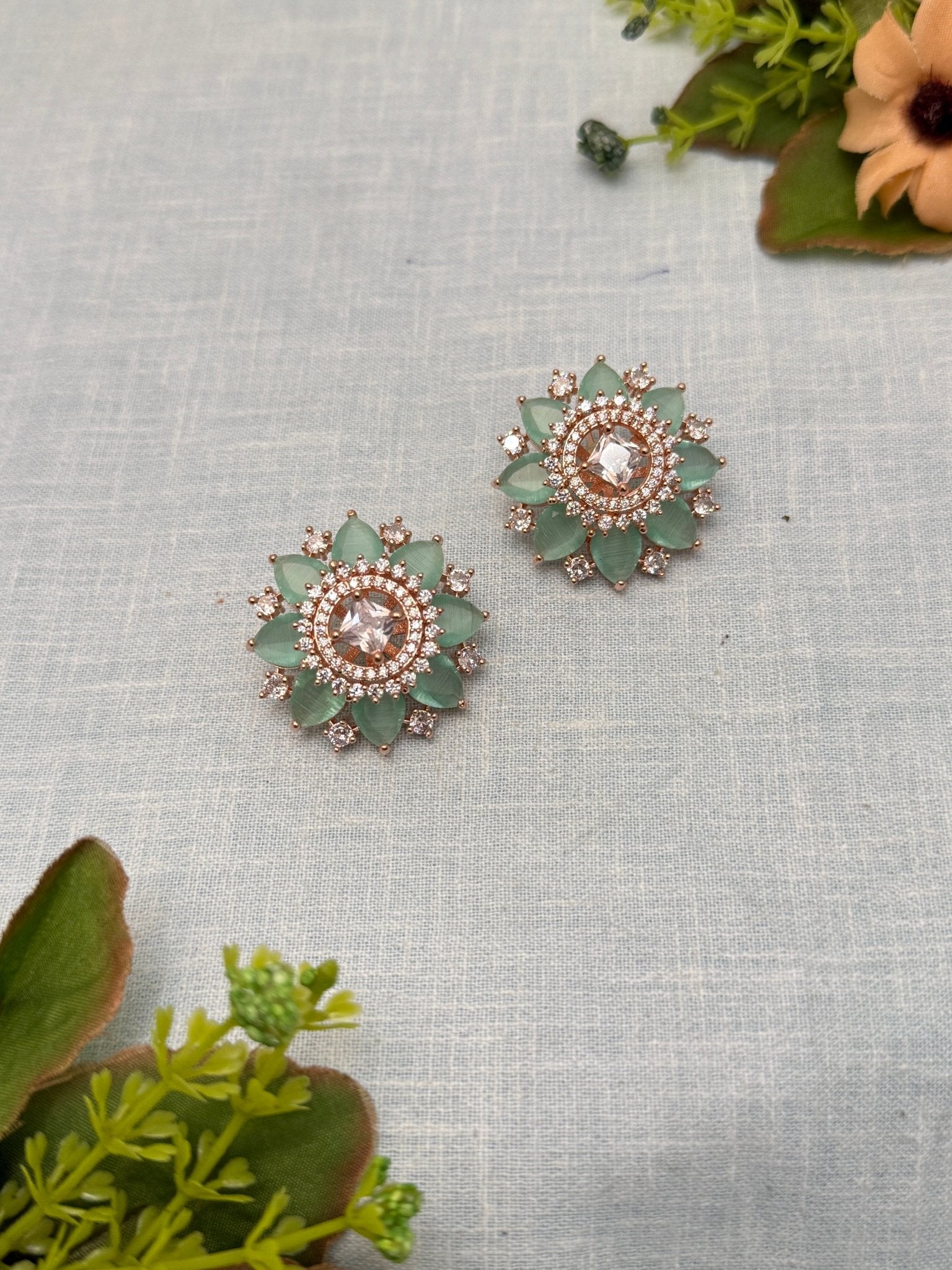 Designer Rose Gold Stone Stud Earrings 0152 - Mahilas