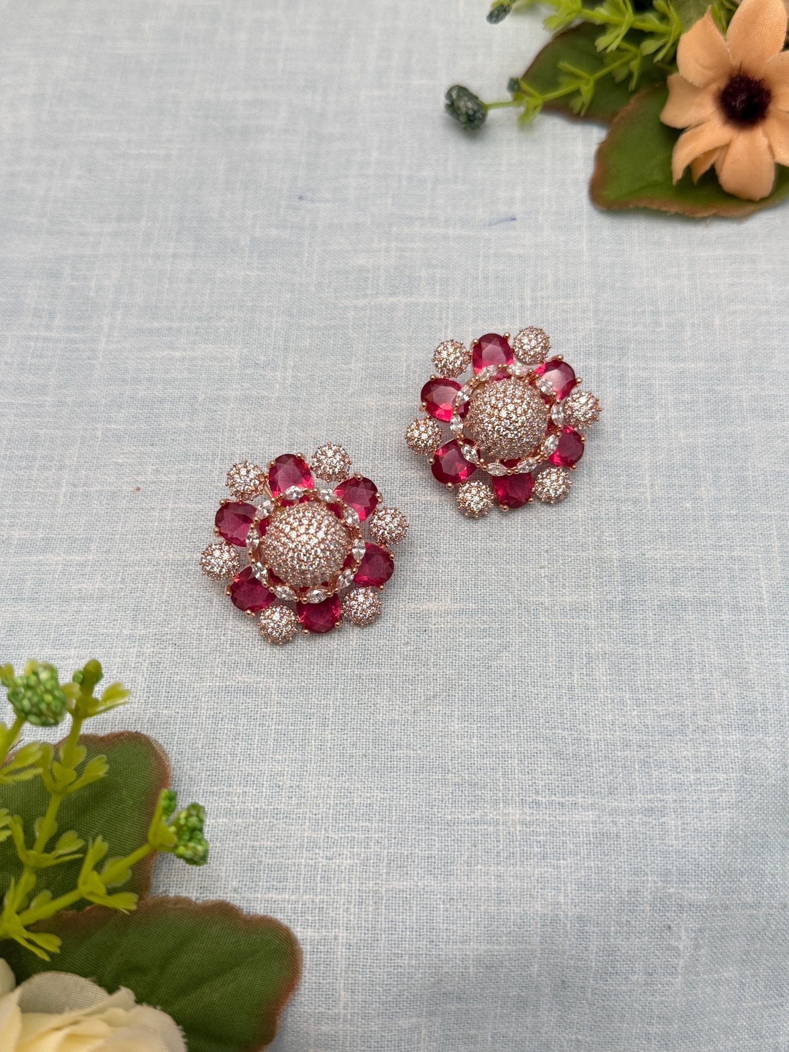 Designer Rose Gold Stone Stud Earrings 0153 - Mahilas