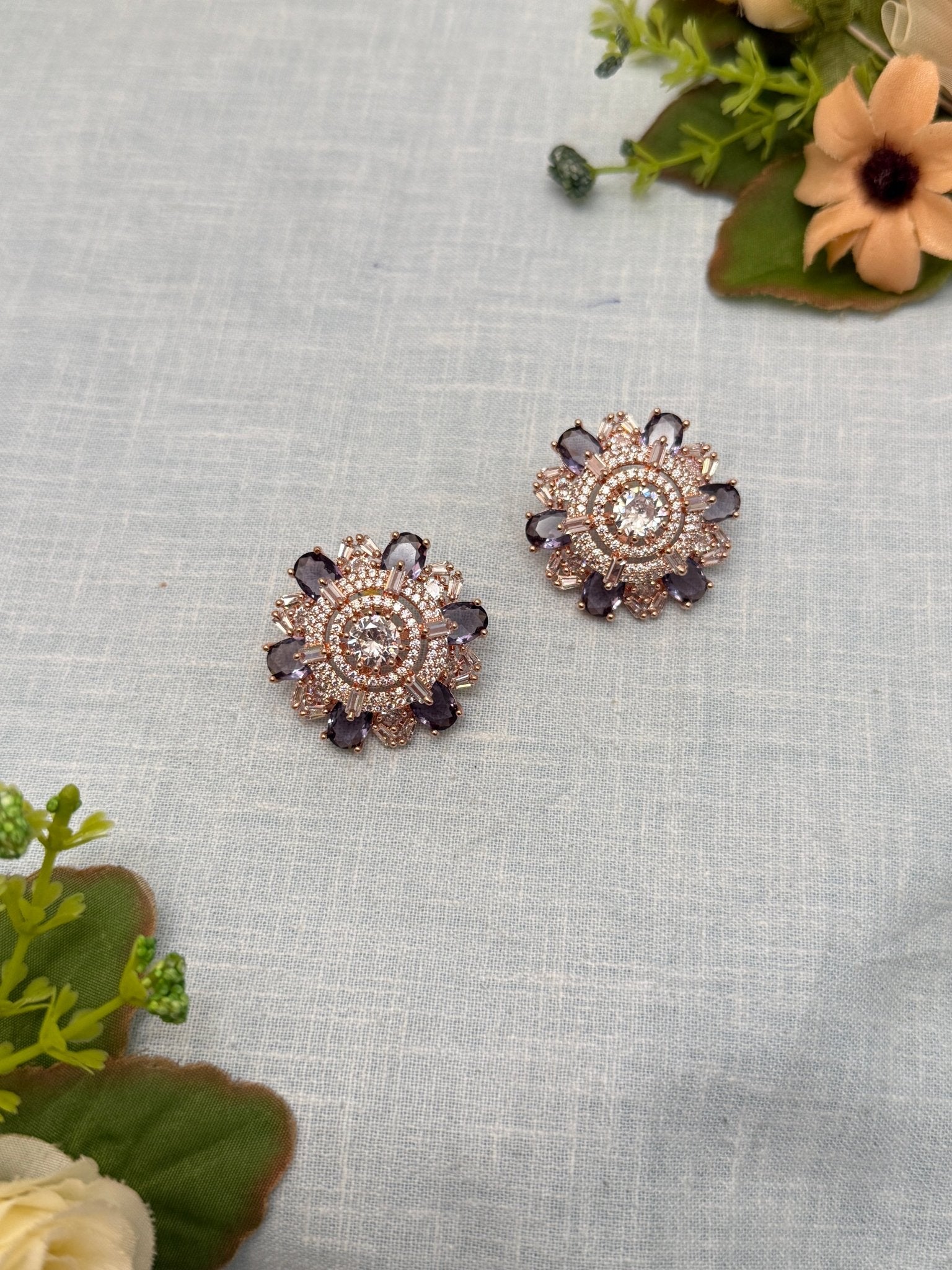 Designer Rose Gold Stone Stud Earrings 0156 - Mahilas