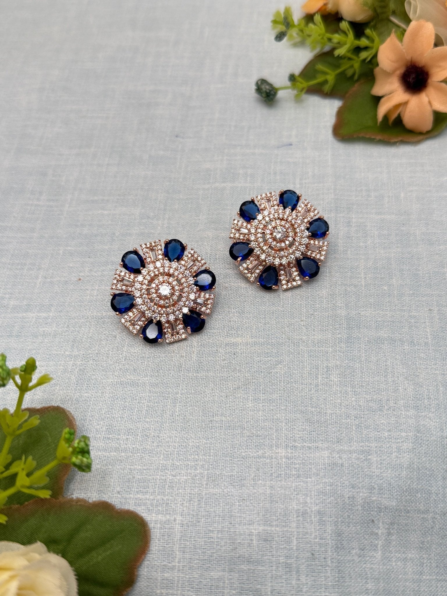 Designer Rose Gold Stone Stud Earrings 0158 - Mahilas