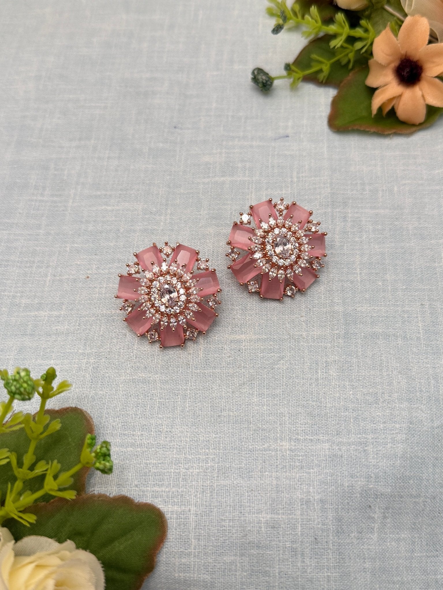 Designer Rose Gold Stone Stud Earrings 0159 - Mahilas