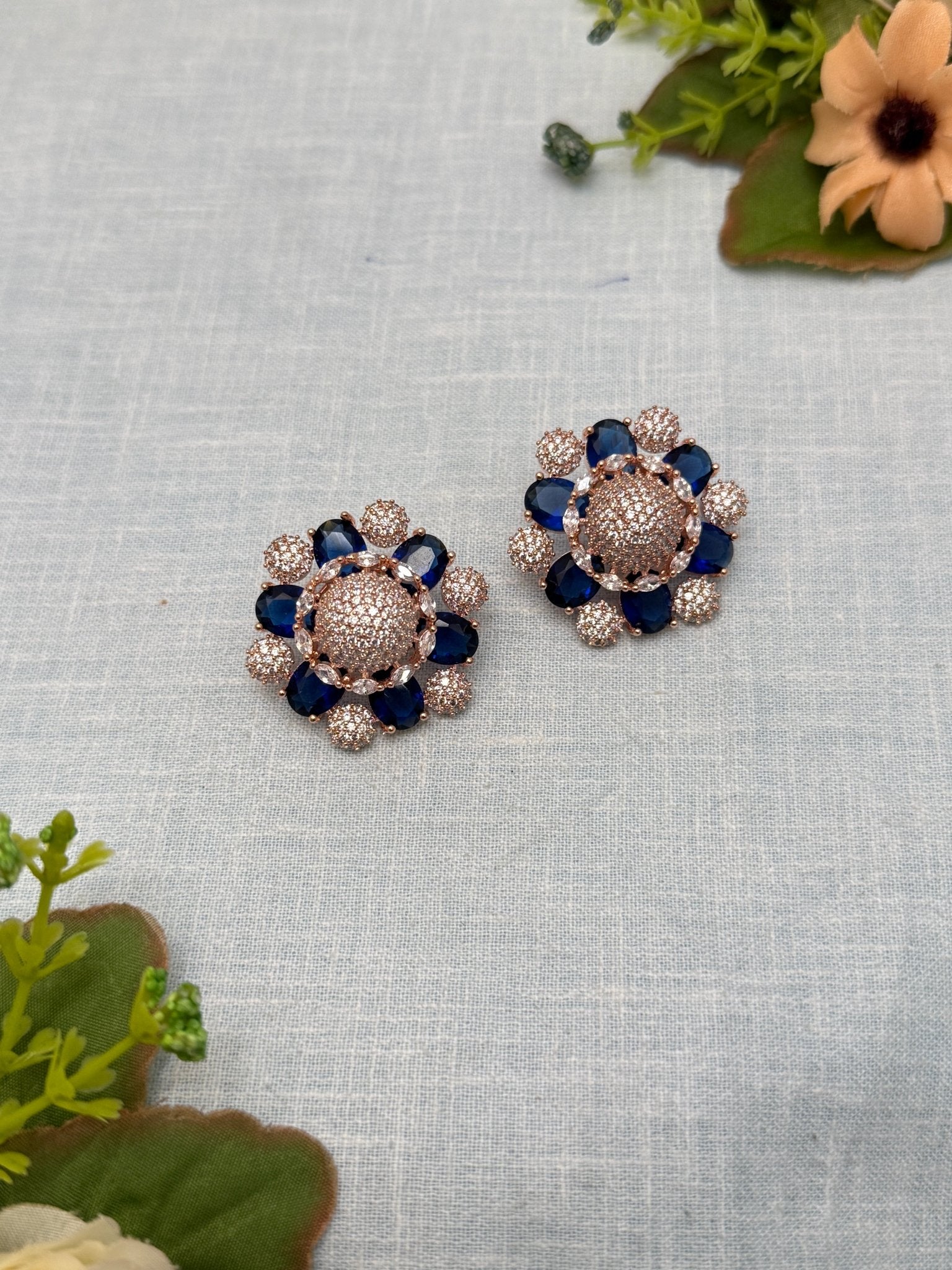 Designer Rose Gold Stone Stud Earrings 0160 - Mahilas