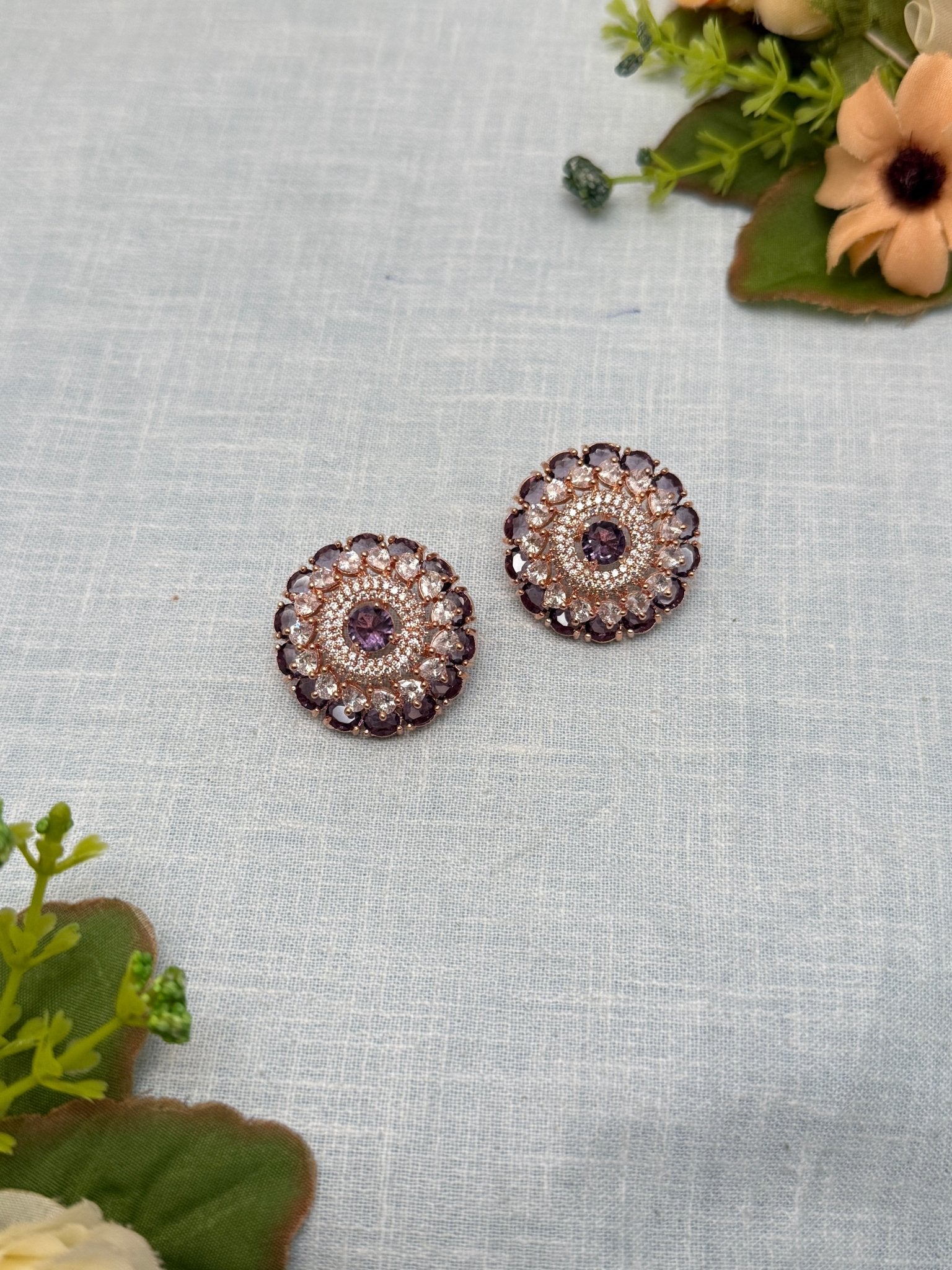 Designer Rose Gold Stone Stud Earrings 0163 - Mahilas