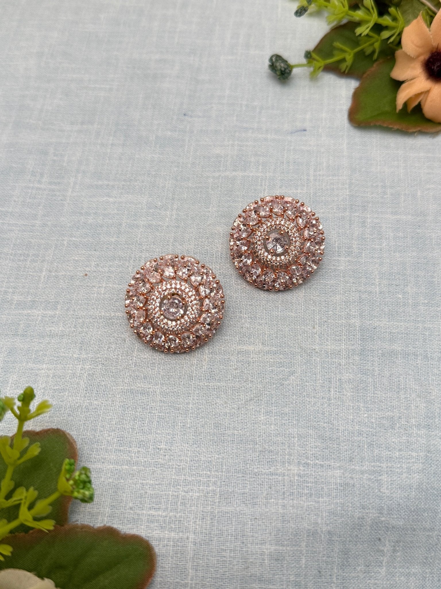 Designer Rose Gold Stone Stud Earrings 0166 - Mahilas