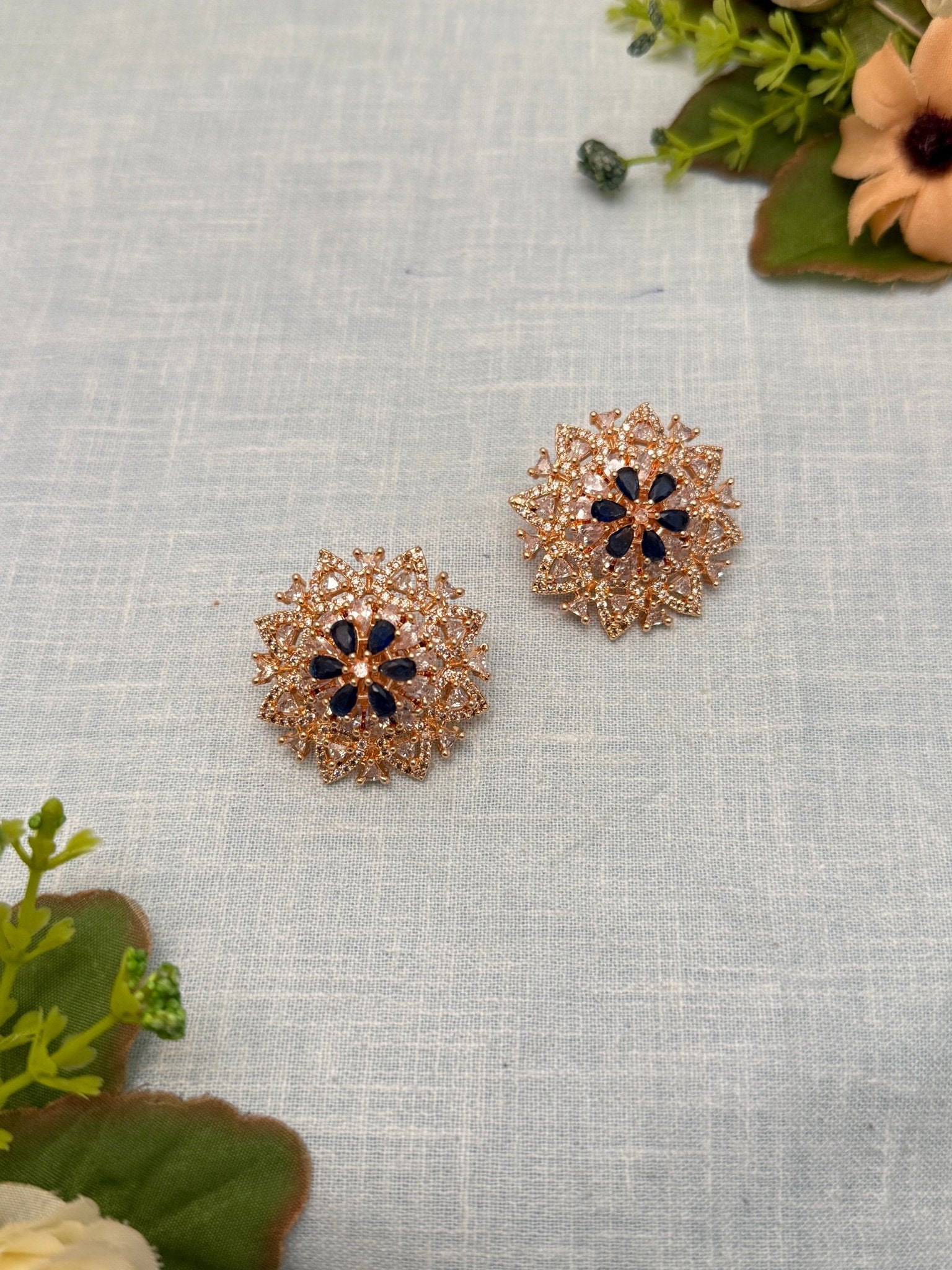 Designer Rose Gold Stone Stud Earrings 0171 - Mahilas