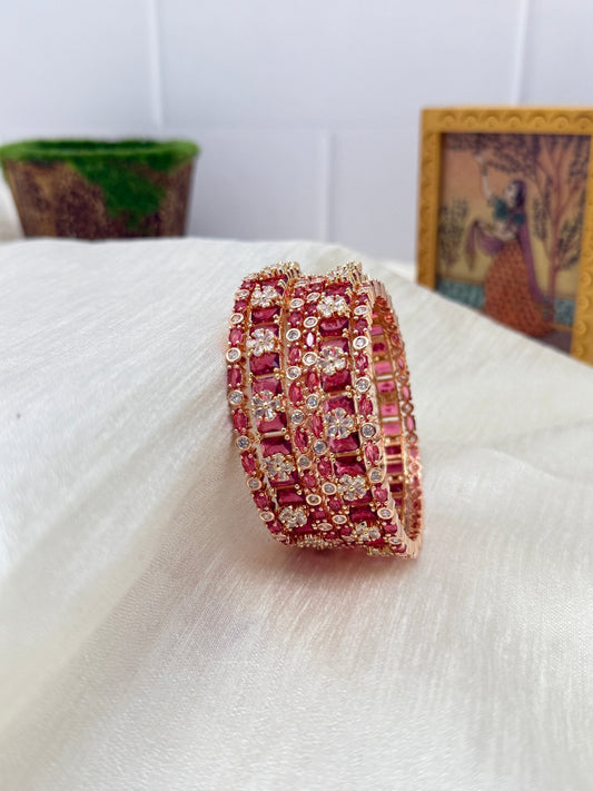 Designer Ruby Pink Bangle Bracelet Set in Beautiful Luxurious Stones 5103 - Mahilas