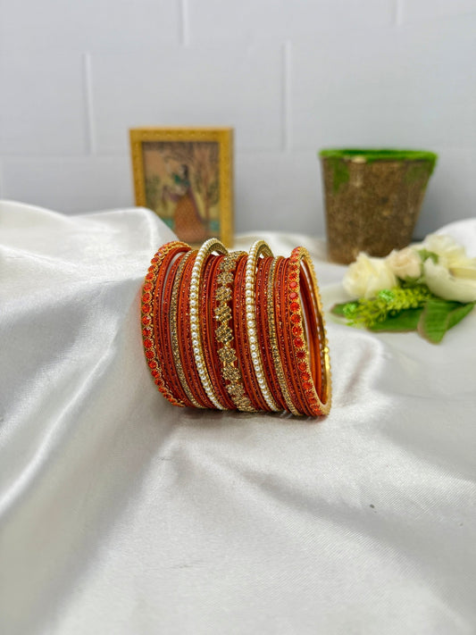 Designer Rust Orange and Gold Bangles Set 5093 - Mahilas