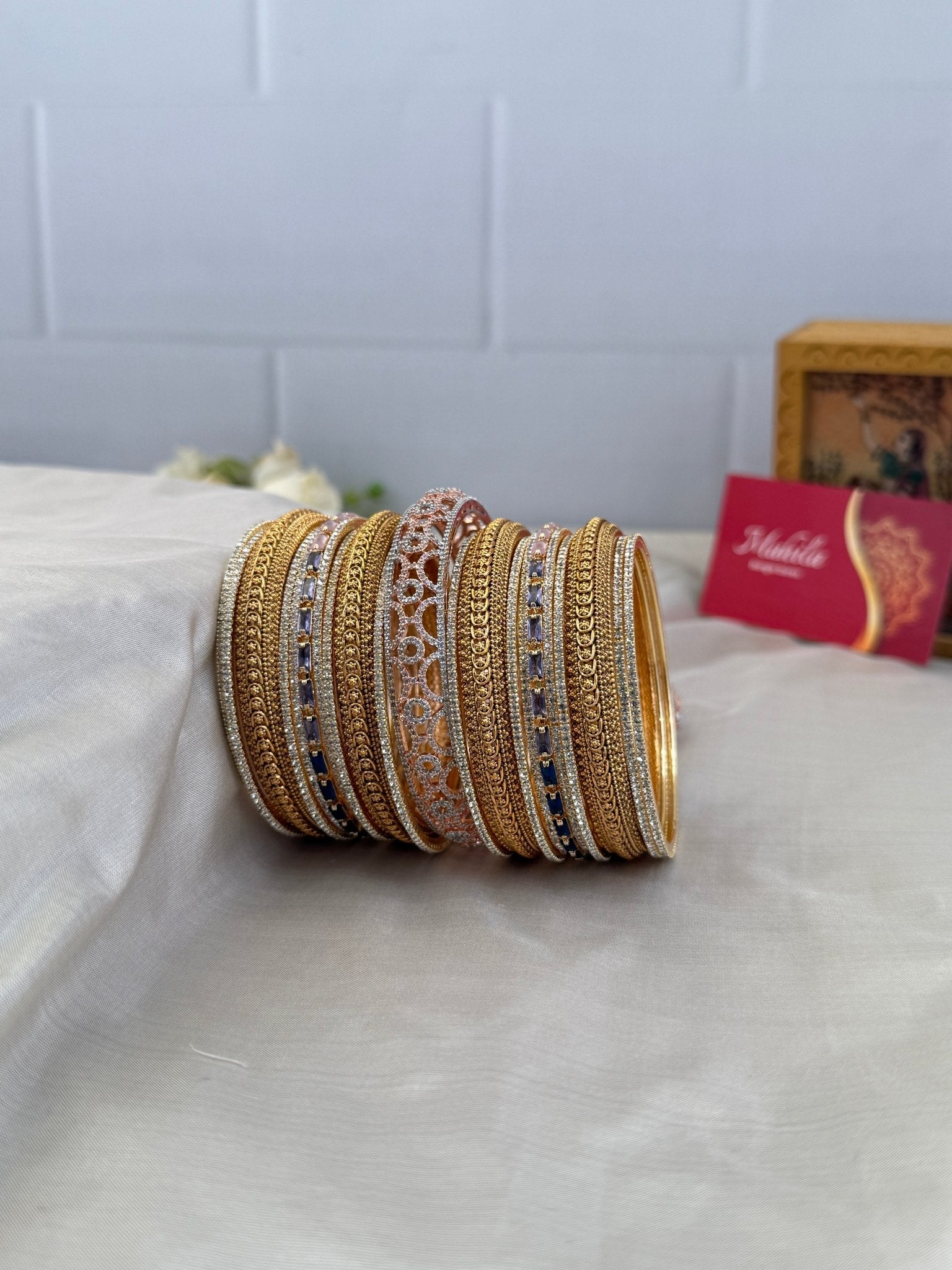 Designer Stone & Antique Pastel Bangle Set - 5191 - Mahilas