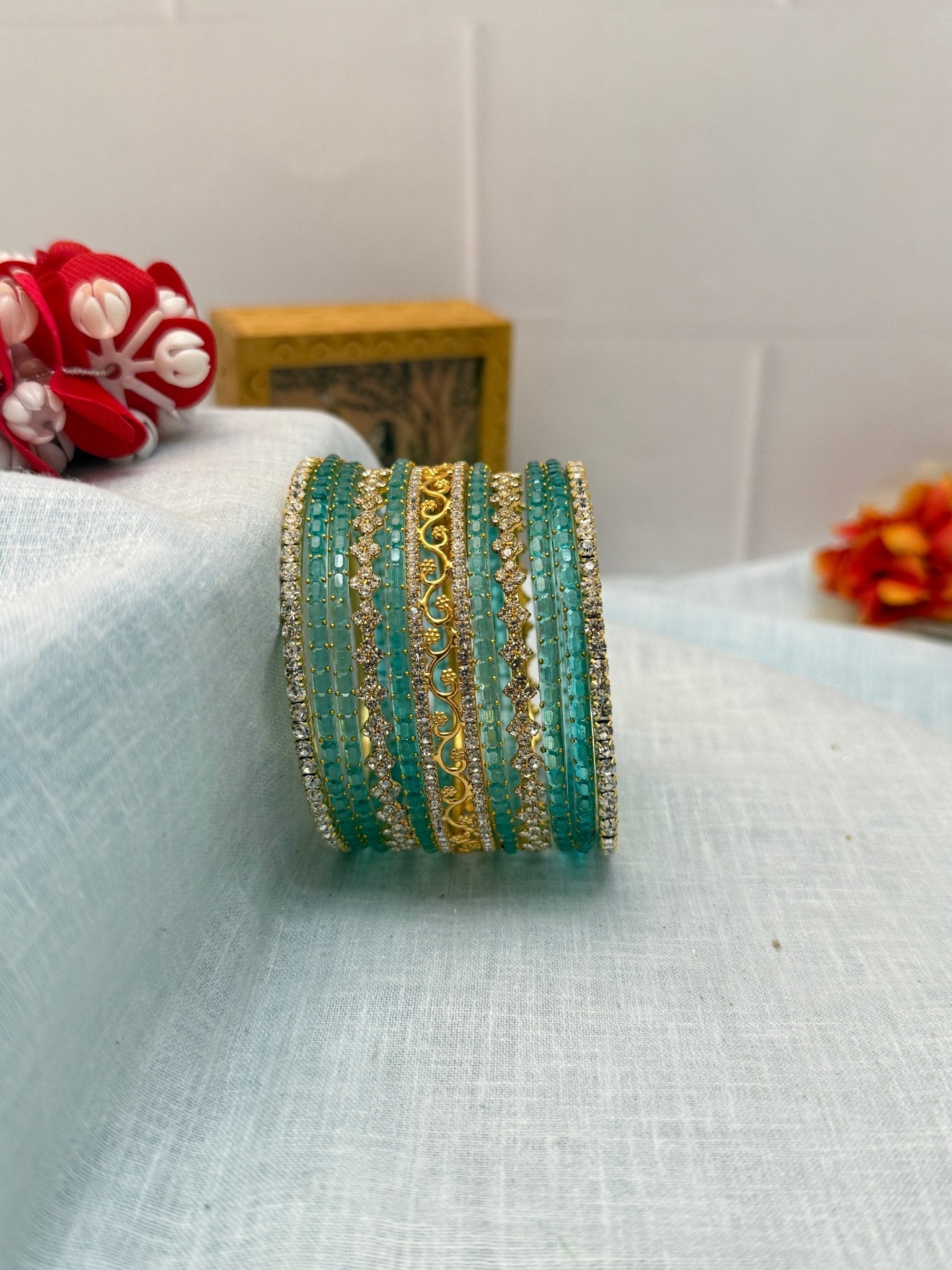 Designer Stone & Glass Bangle Set In 20 Color Options - 5167 - Mahilas