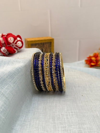 Designer Stone & Glass Bangle Set In 20 Color Options - 5167 - Mahilas