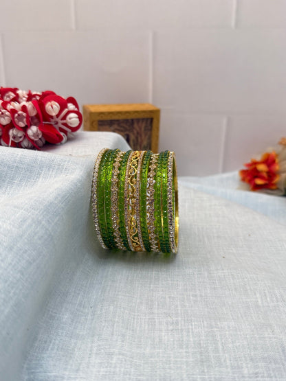 Designer Stone & Glass Bangle Set In 20 Color Options - 5167 - Mahilas