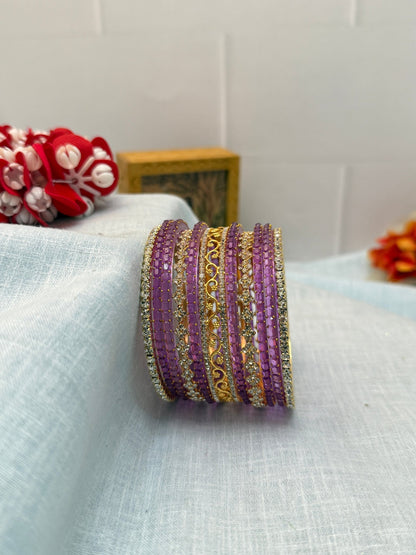 Designer Stone & Glass Bangle Set In 20 Color Options - 5167 - Mahilas