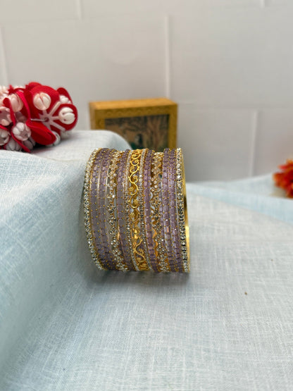 Designer Stone & Glass Bangle Set In 20 Color Options - 5167 - Mahilas