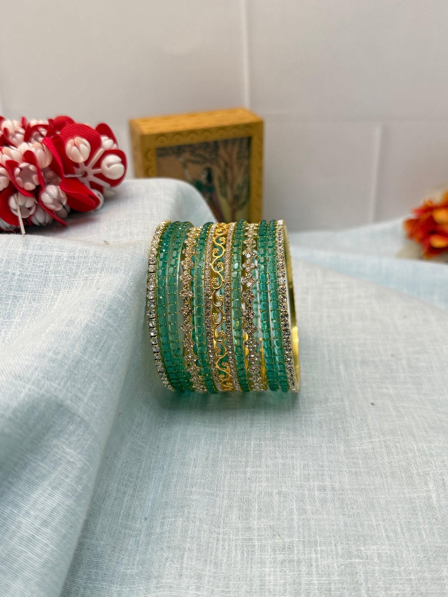 Designer Stone & Glass Bangle Set In 20 Color Options - 5167 - Mahilas