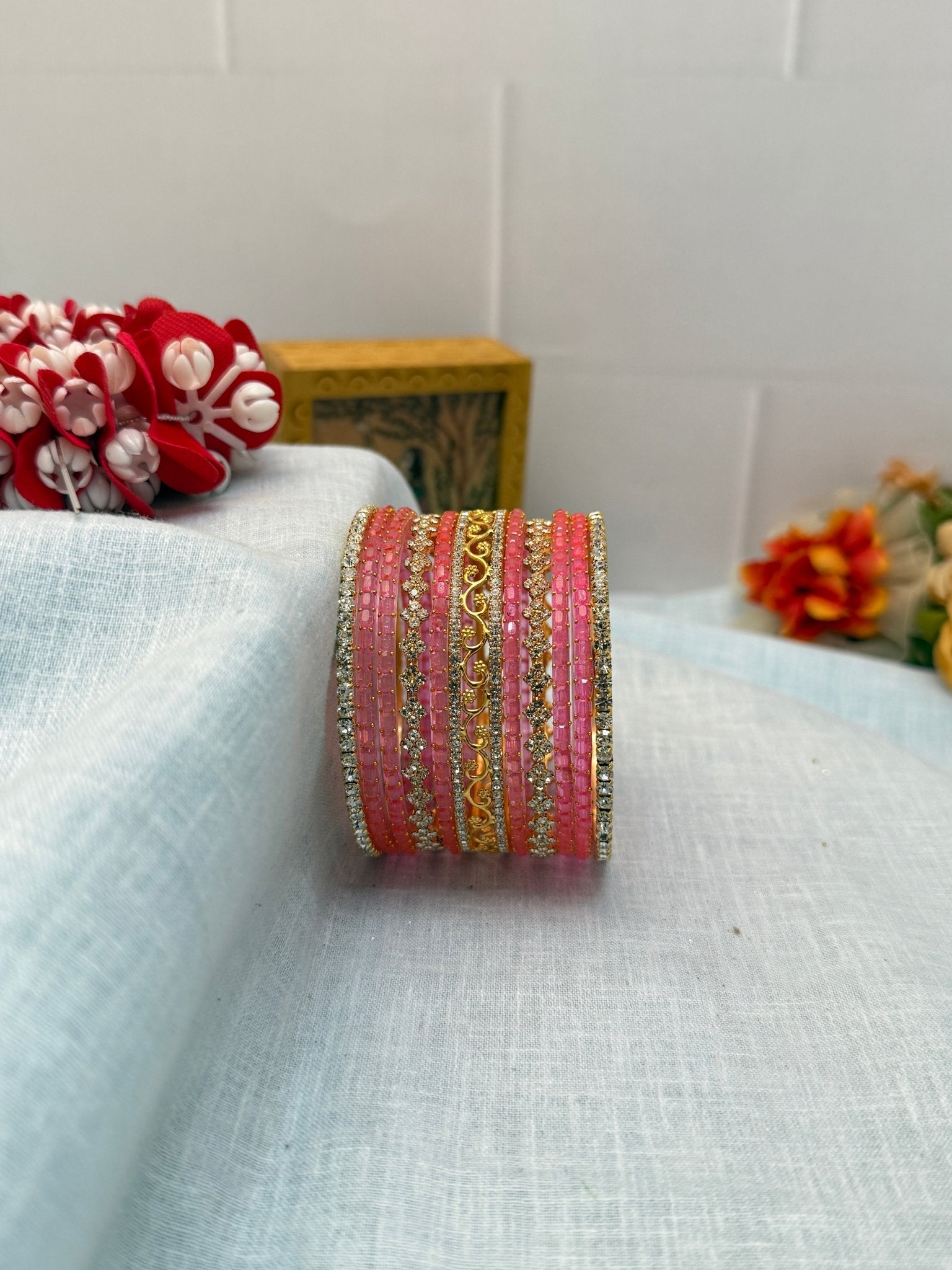 Designer Stone & Glass Bangle Set In 20 Color Options - 5167 - Mahilas