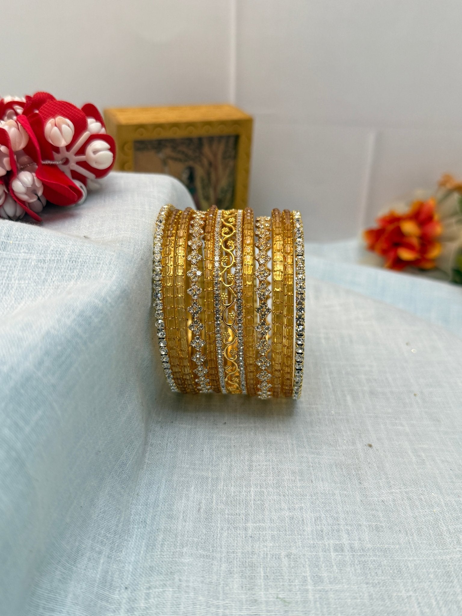 Designer Stone Glass Bangle Set In 20 Color Options 5167