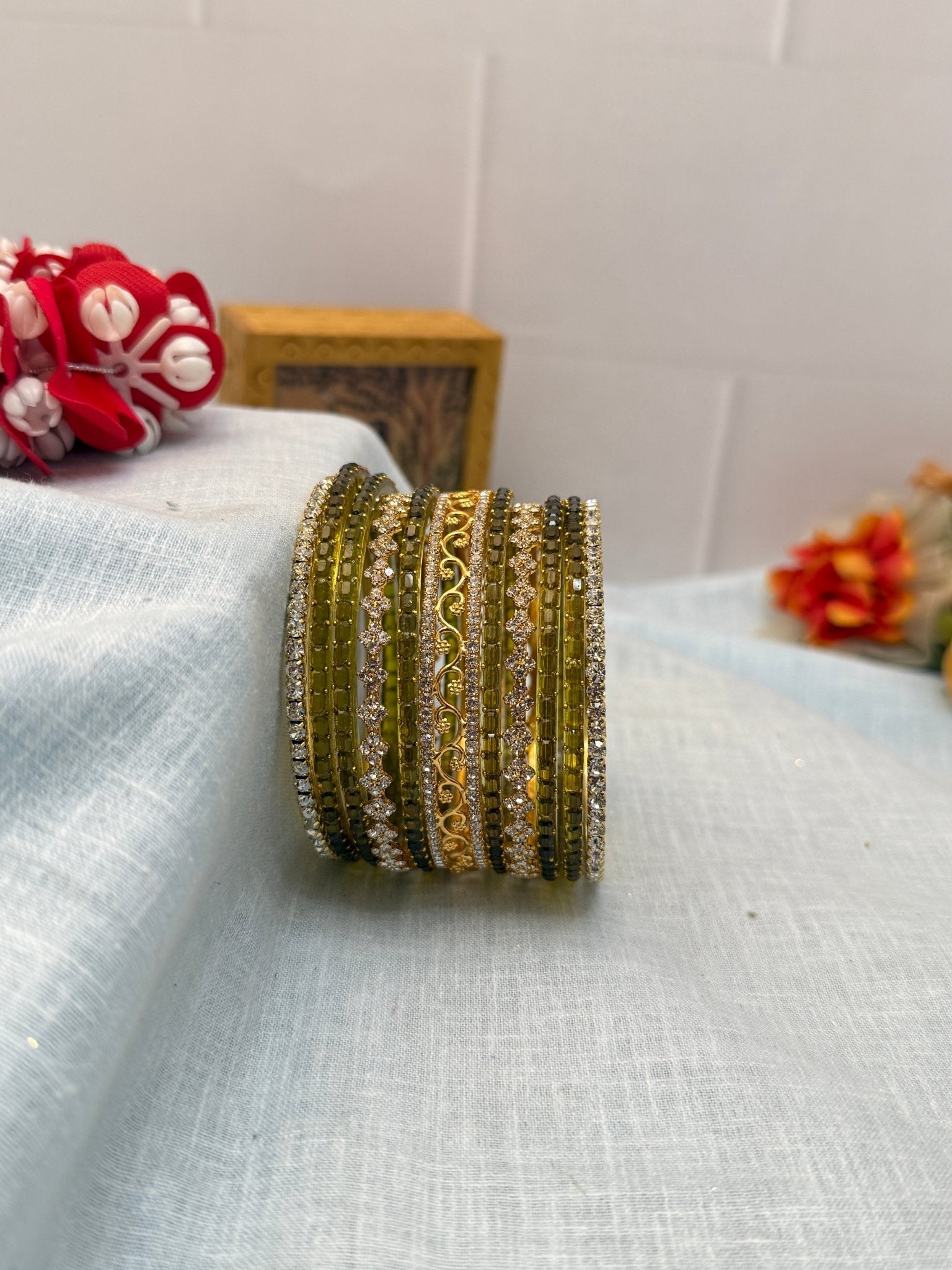 Designer Stone & Glass Bangle Set In 20 Color Options - 5167 - Mahilas