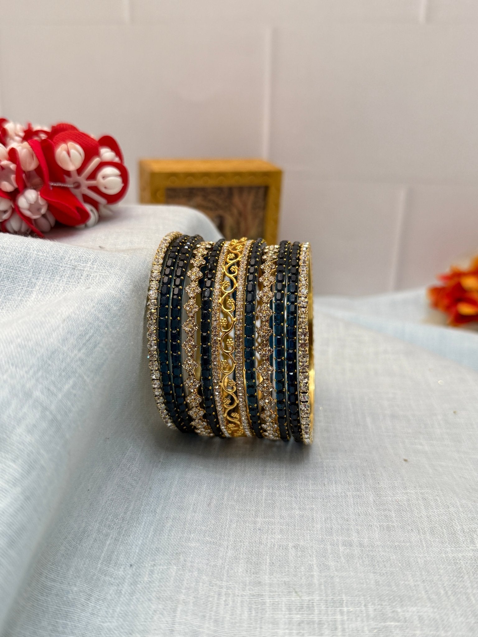 Designer Stone Glass Bangle Set In 20 Color Options 5167