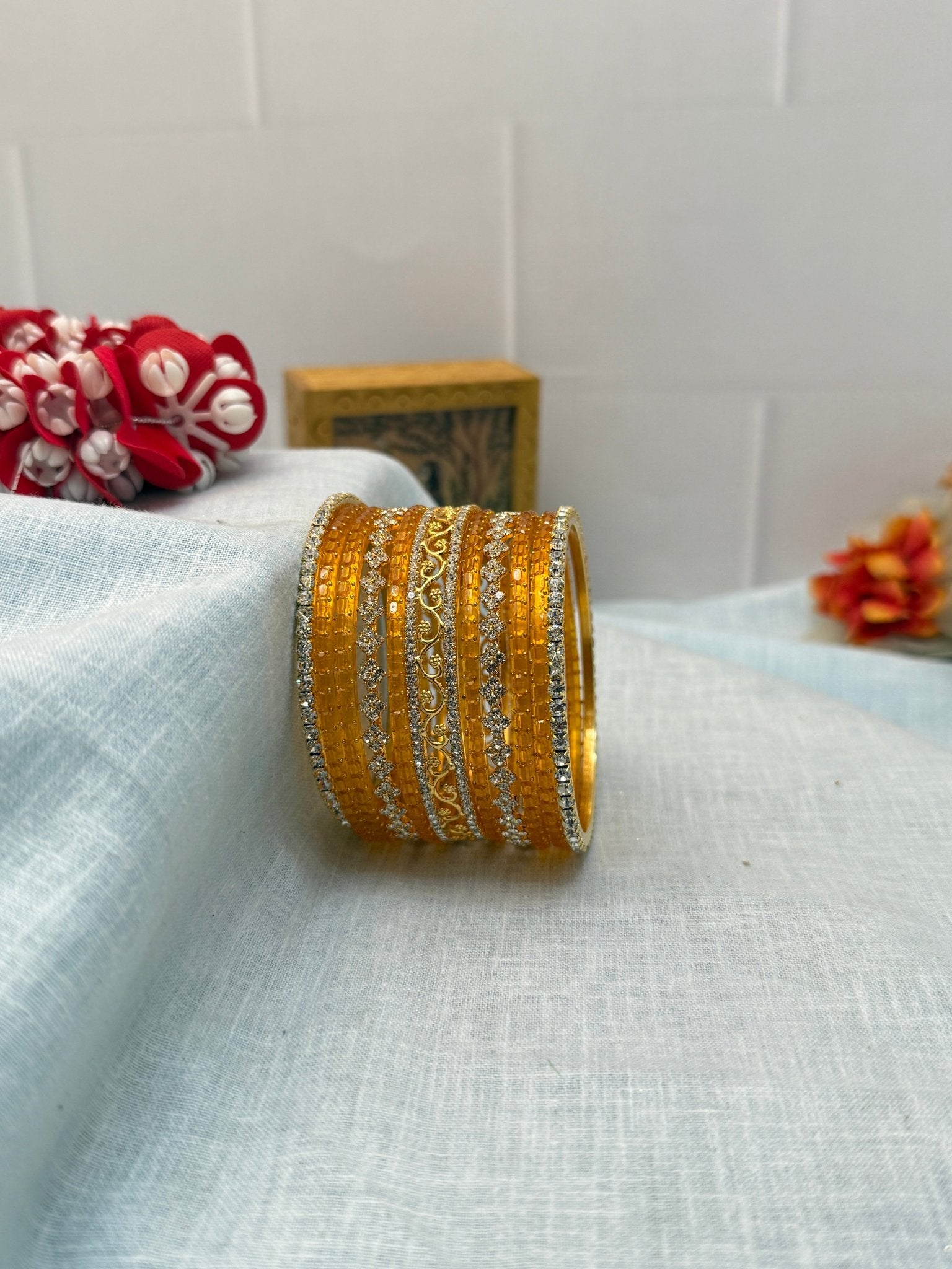 Designer Stone & Glass Bangle Set In 20 Color Options - 5167 - Mahilas