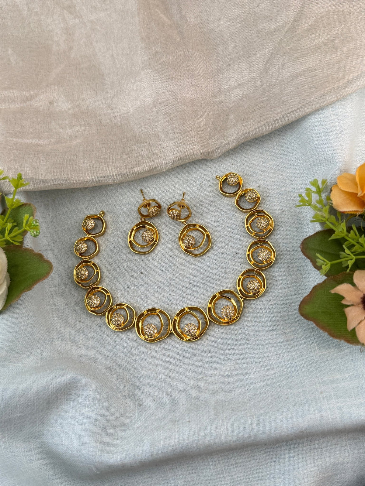Designer Stone Gold Necklace Set | N0060 - Mahilas