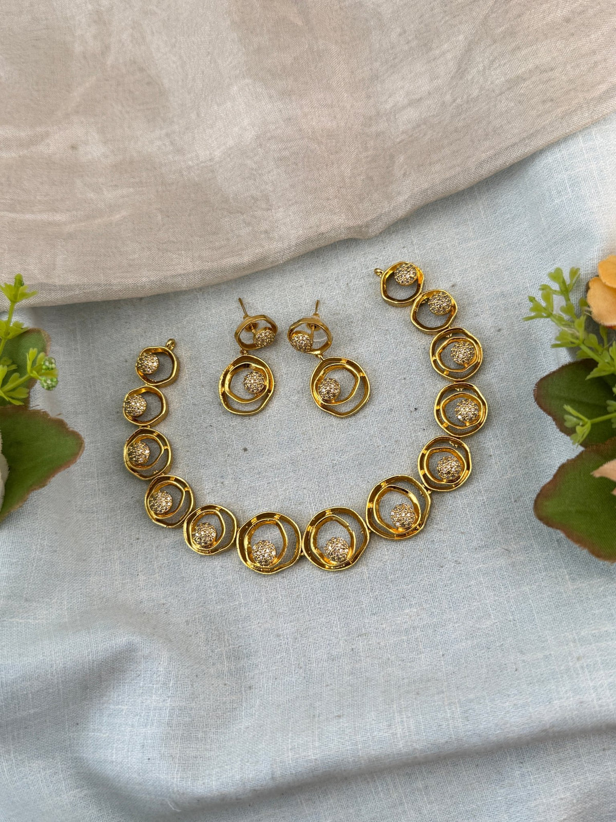 Designer Stone Gold Necklace Set | N0060 - Mahilas