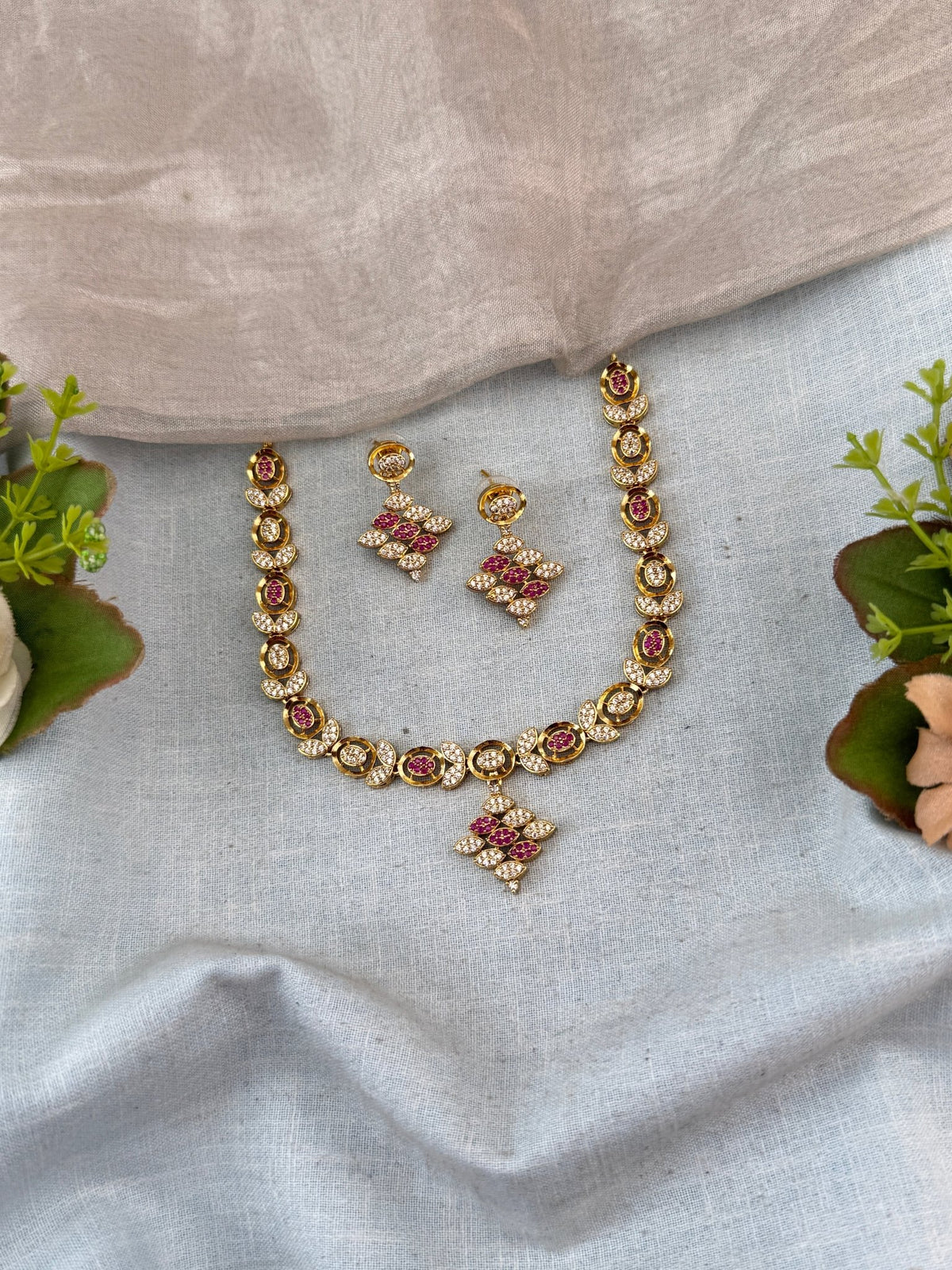 Designer Stone Gold Necklace Set | N0062 - Mahilas