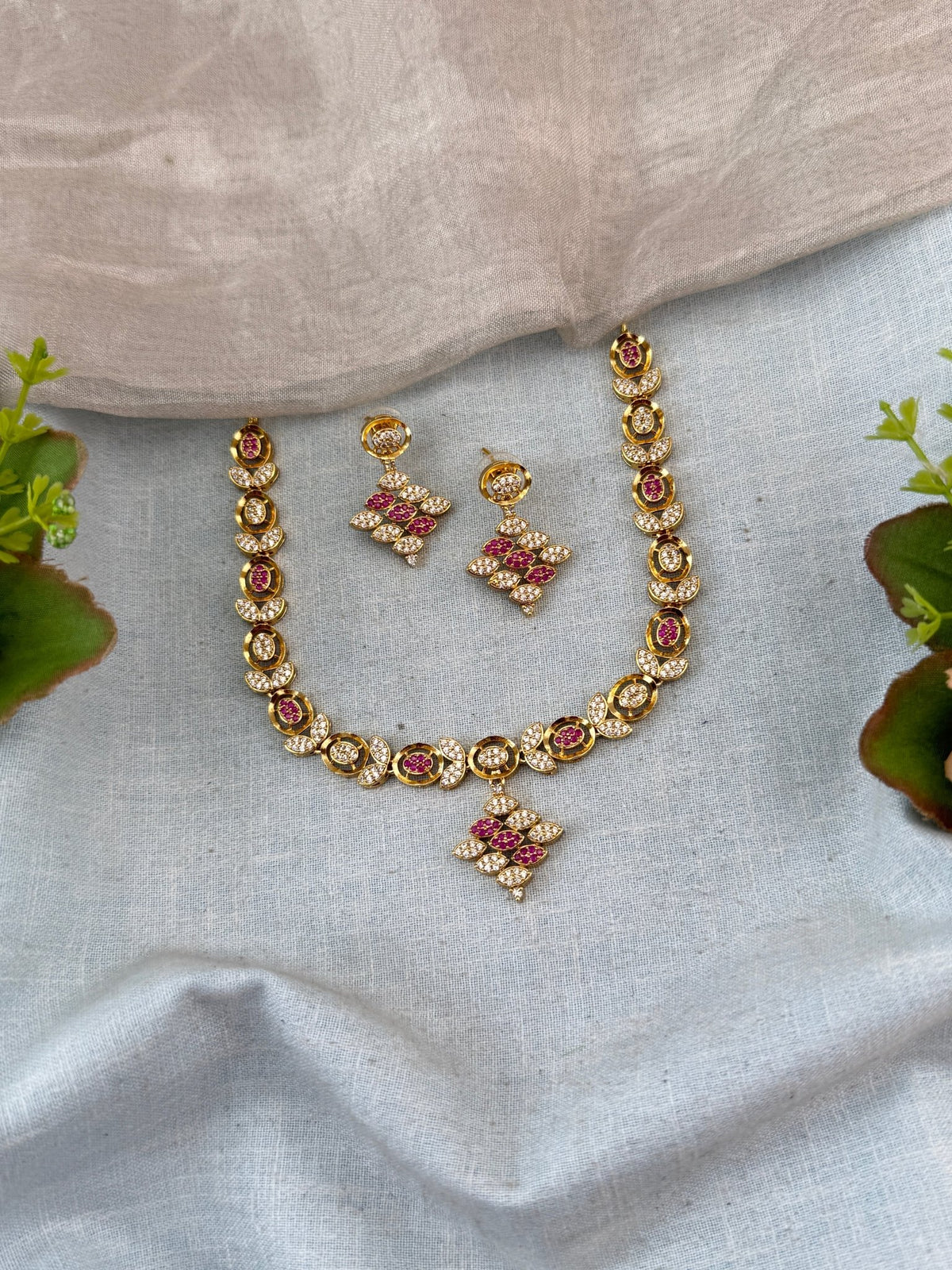 Designer Stone Gold Necklace Set | N0062 - Mahilas